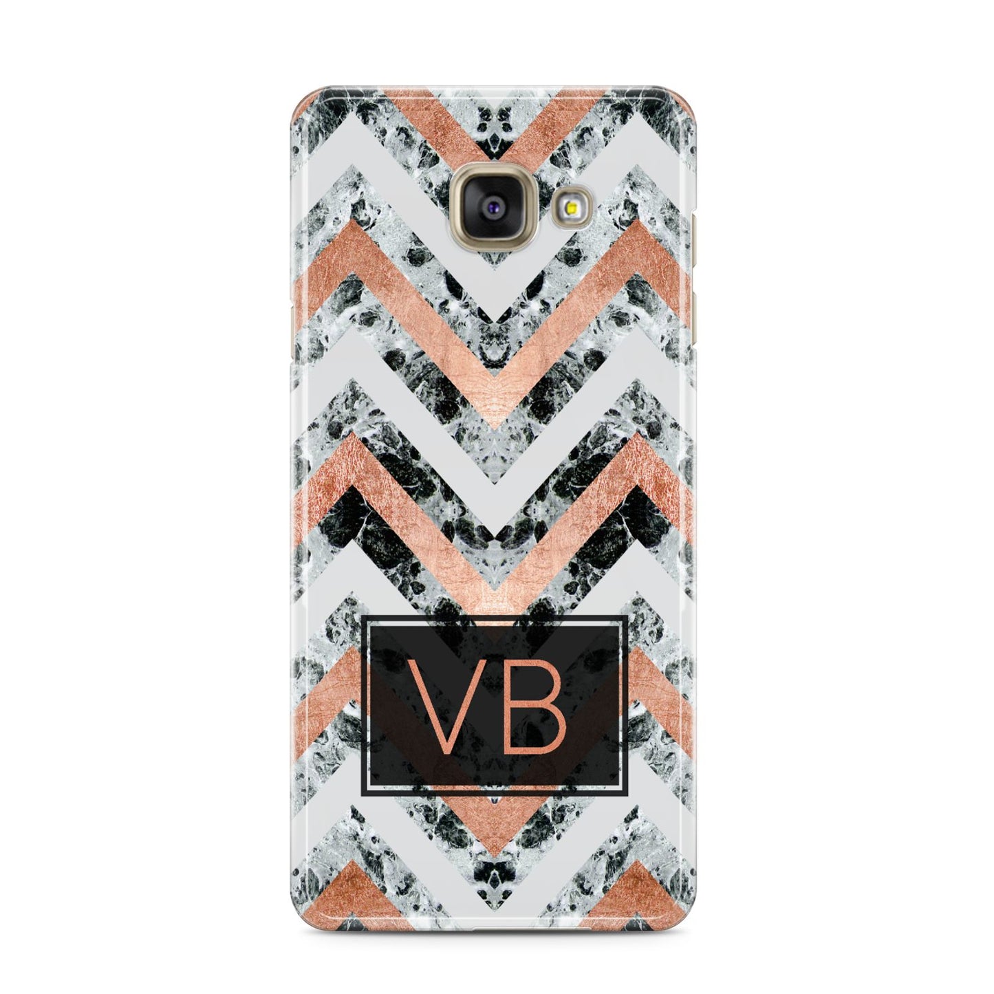 Personalised Chevron Marble Initials Samsung Galaxy A3 2016 Case on gold phone