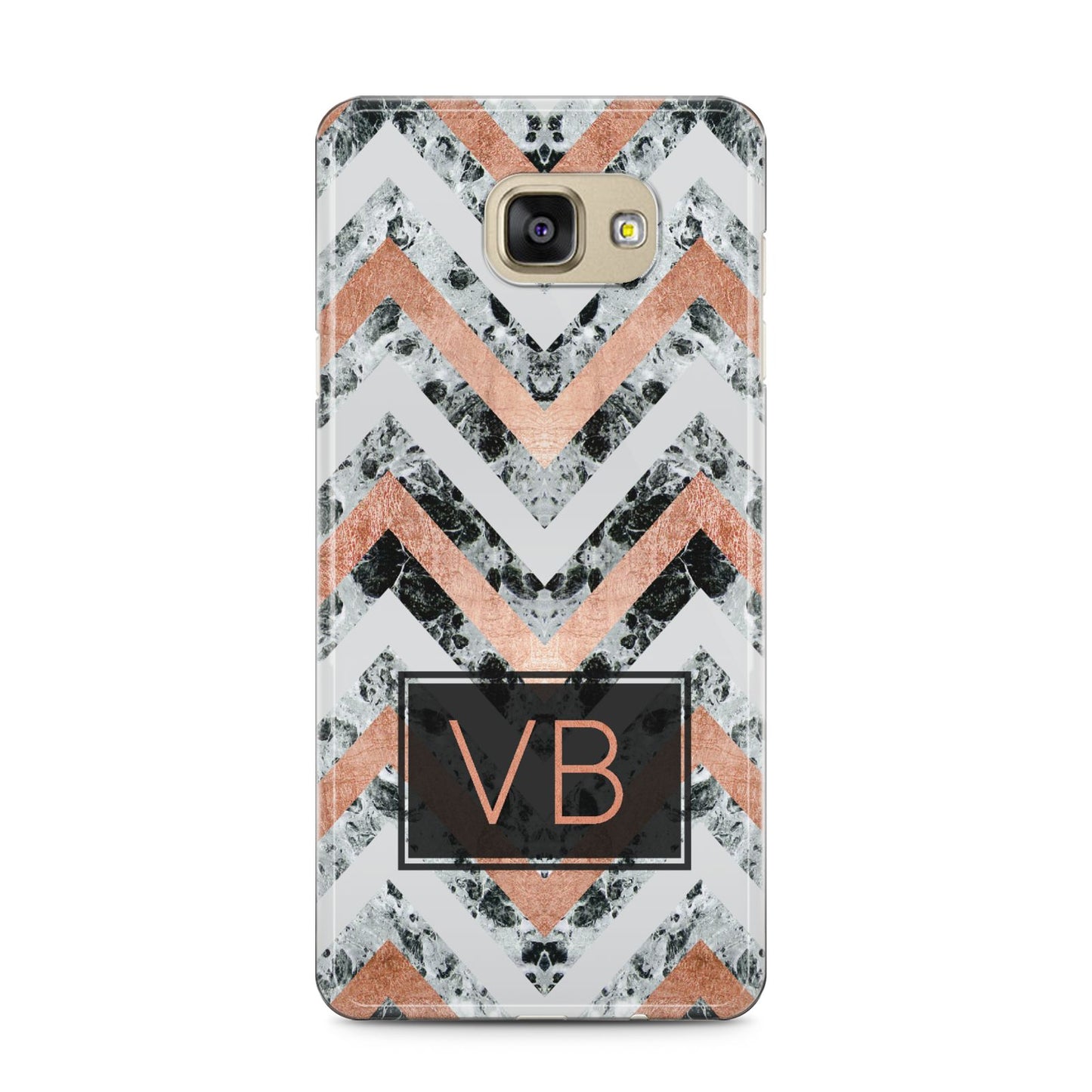 Personalised Chevron Marble Initials Samsung Galaxy A5 2016 Case on gold phone