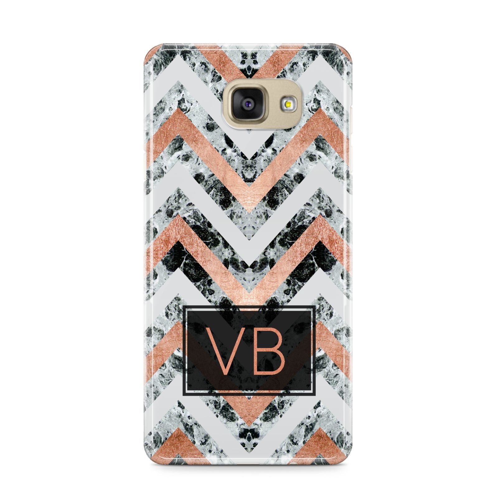 Personalised Chevron Marble Initials Samsung Galaxy A9 2016 Case on gold phone