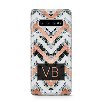 Personalised Chevron Marble Initials Samsung Galaxy S10 Case