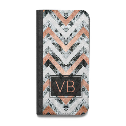 Personalised Chevron Marble Initials Vegan Leather Flip iPhone Case