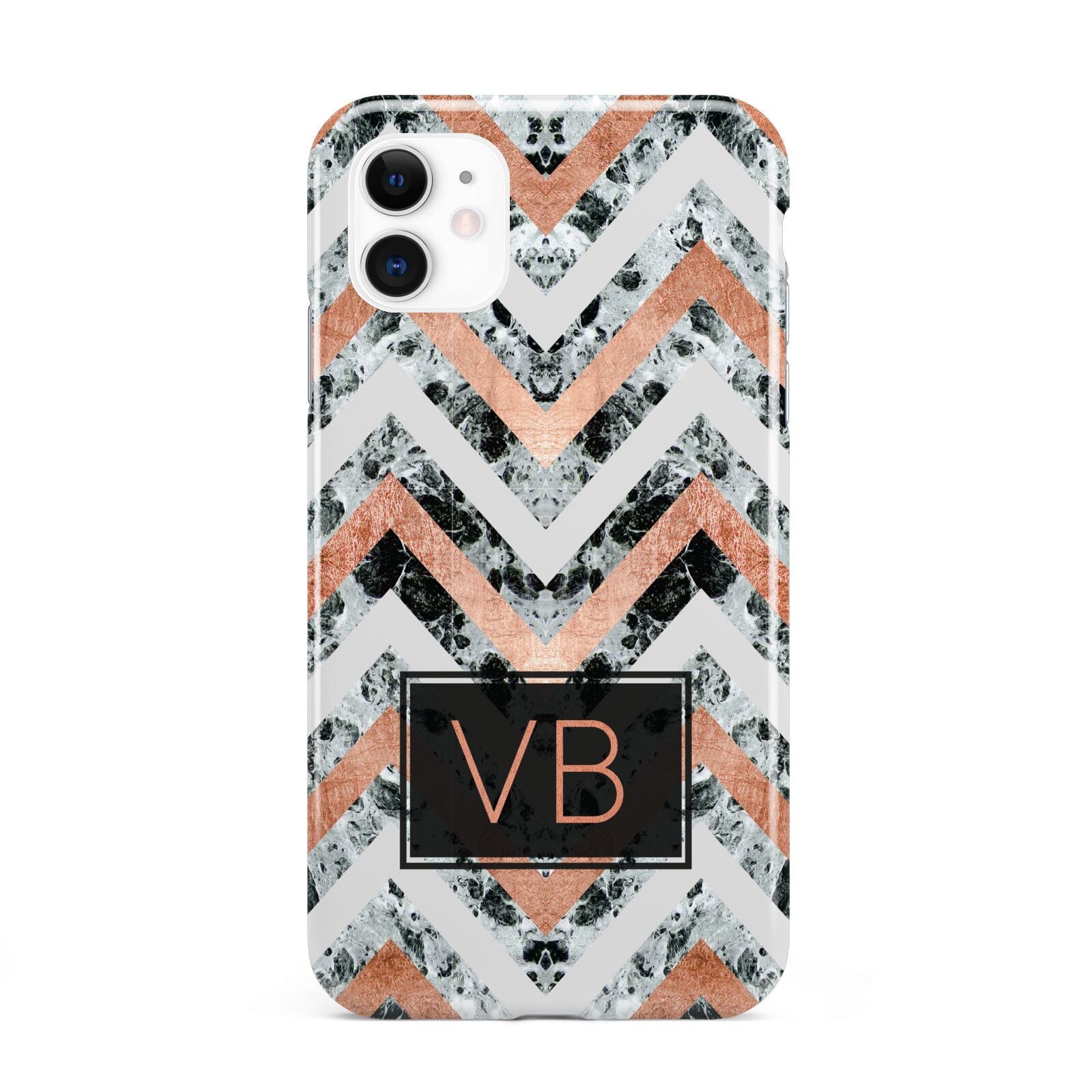 Personalised Chevron Marble Initials iPhone 11 3D Tough Case