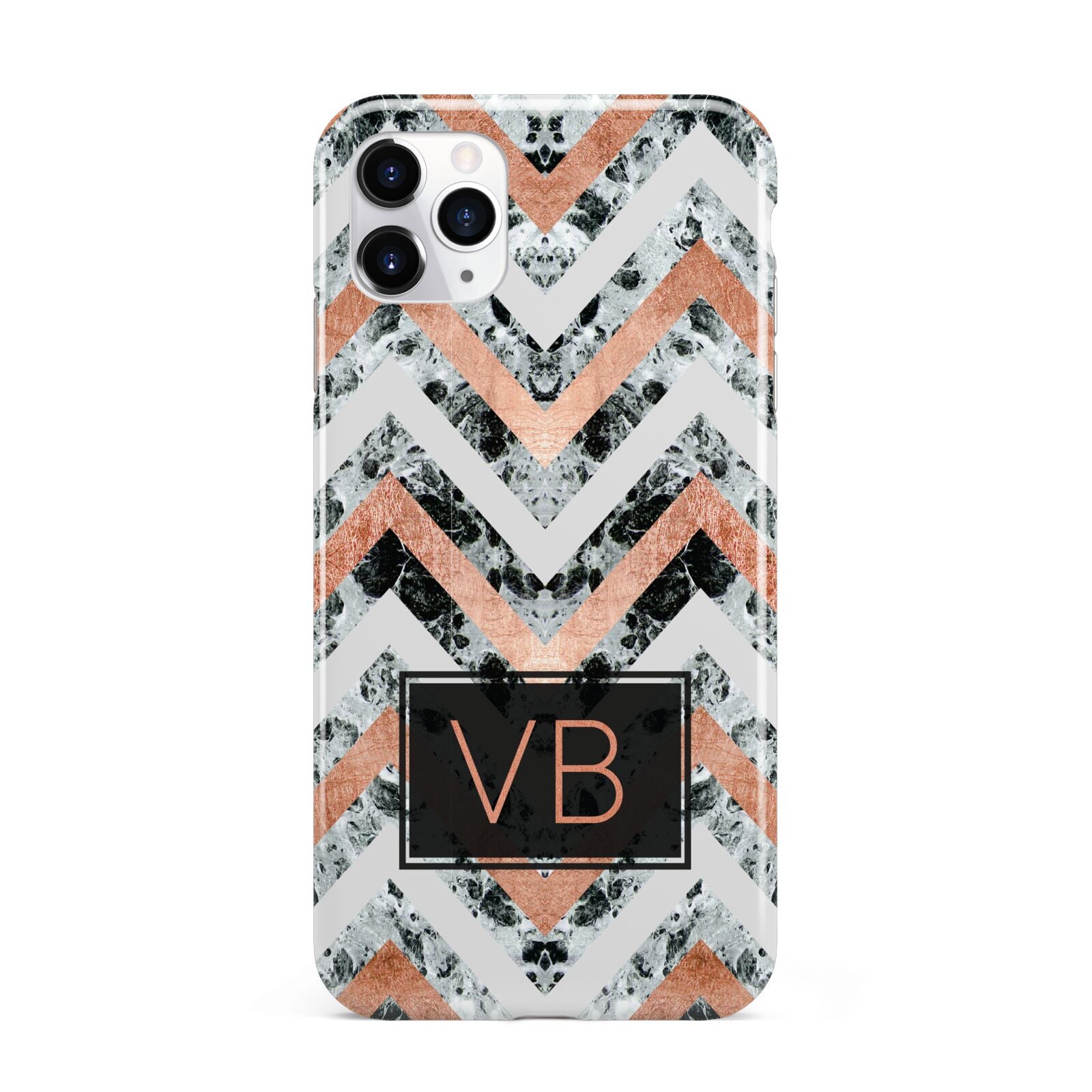 Personalised Chevron Marble Initials iPhone 11 Pro Max 3D Tough Case