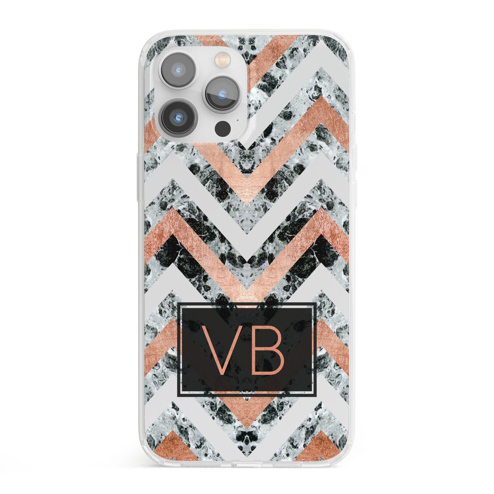 Personalised Chevron Marble Initials iPhone 13 Pro Max Clear Bumper Case