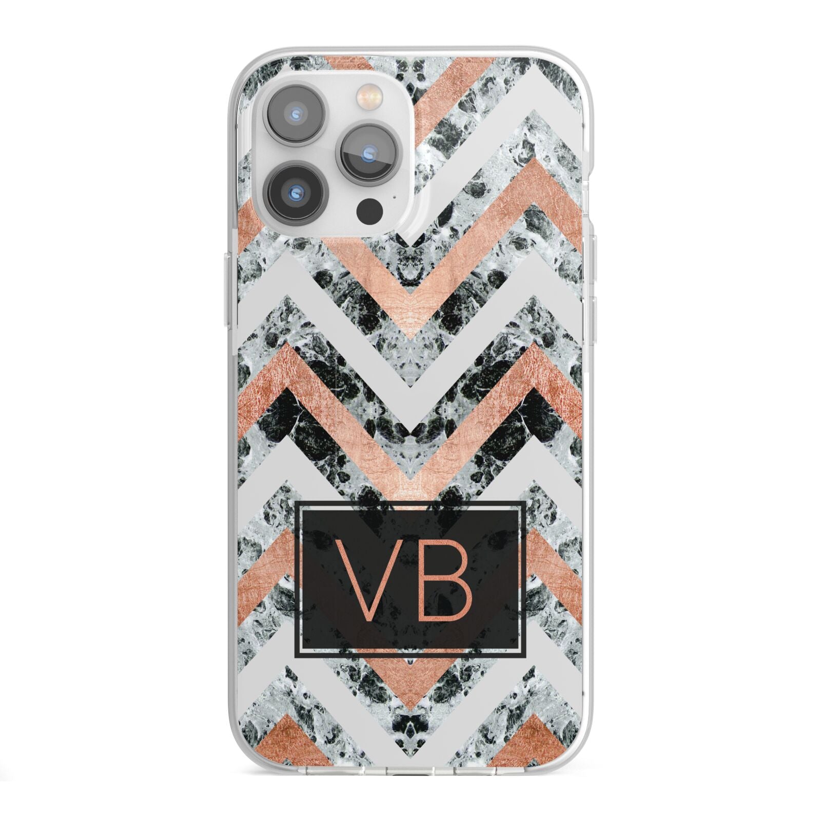 Personalised Chevron Marble Initials iPhone 13 Pro Max TPU Impact Case with White Edges