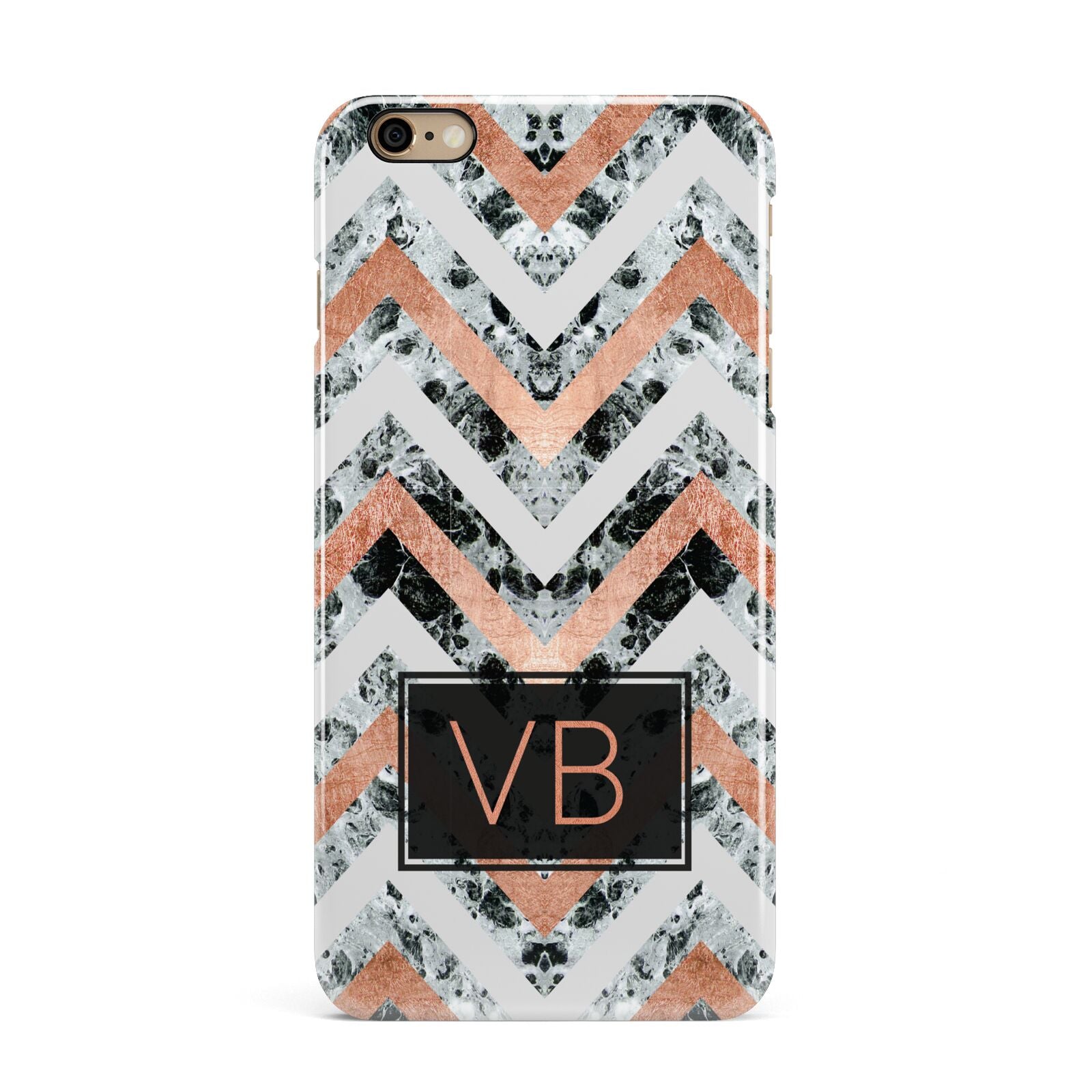 Personalised Chevron Marble Initials iPhone 6 Plus 3D Snap Case on Gold Phone