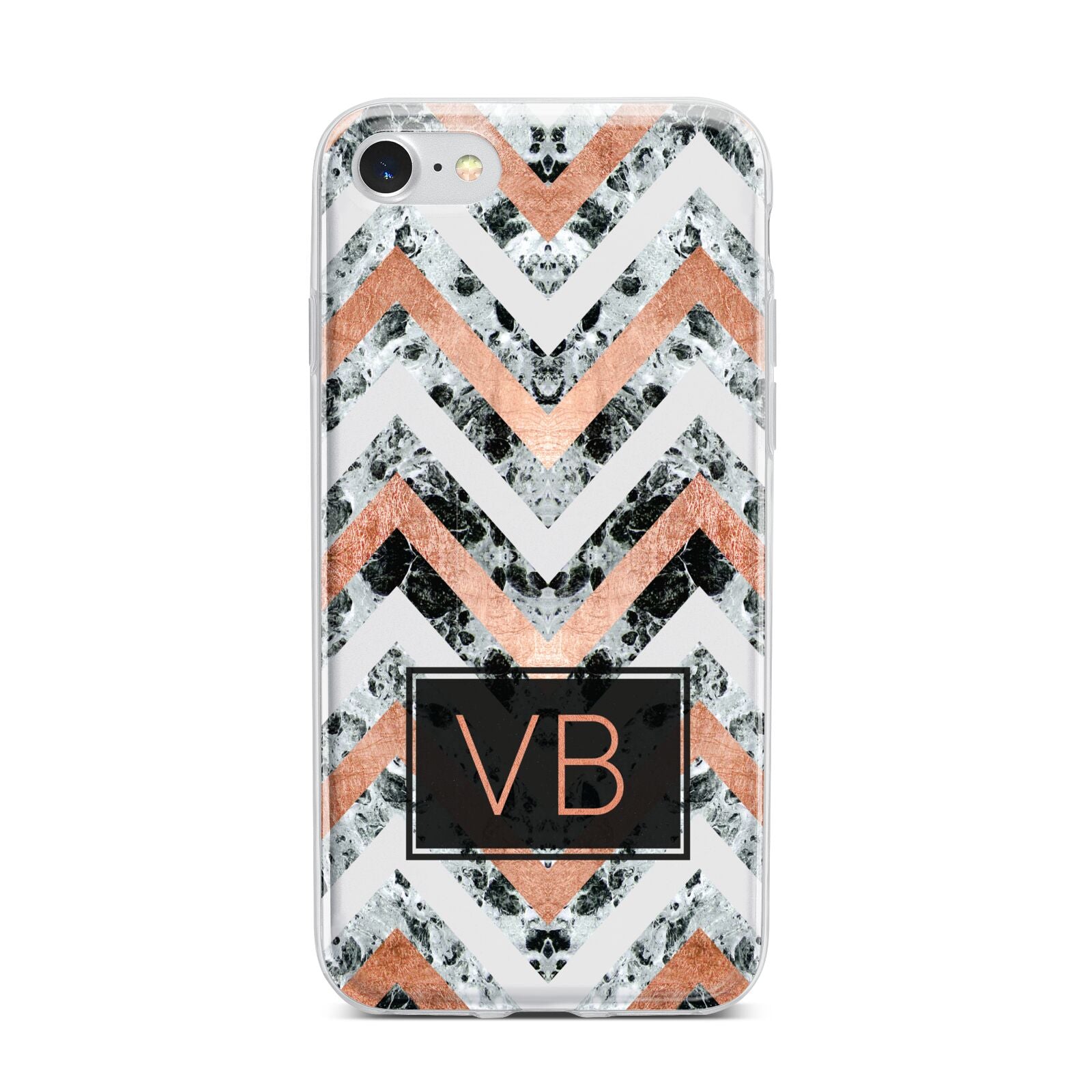 Personalised Chevron Marble Initials iPhone 7 Bumper Case on Silver iPhone