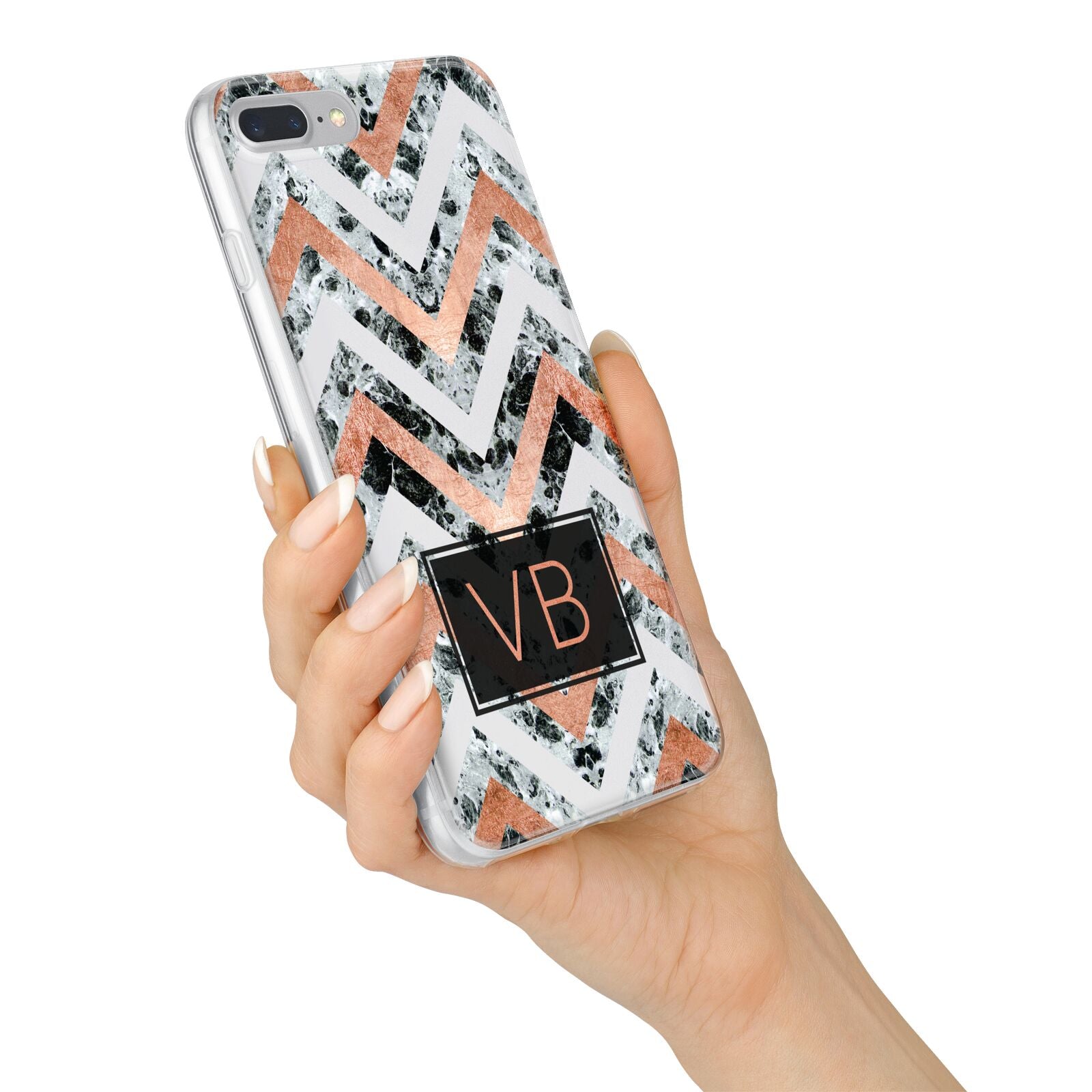 Personalised Chevron Marble Initials iPhone 7 Plus Bumper Case on Silver iPhone Alternative Image