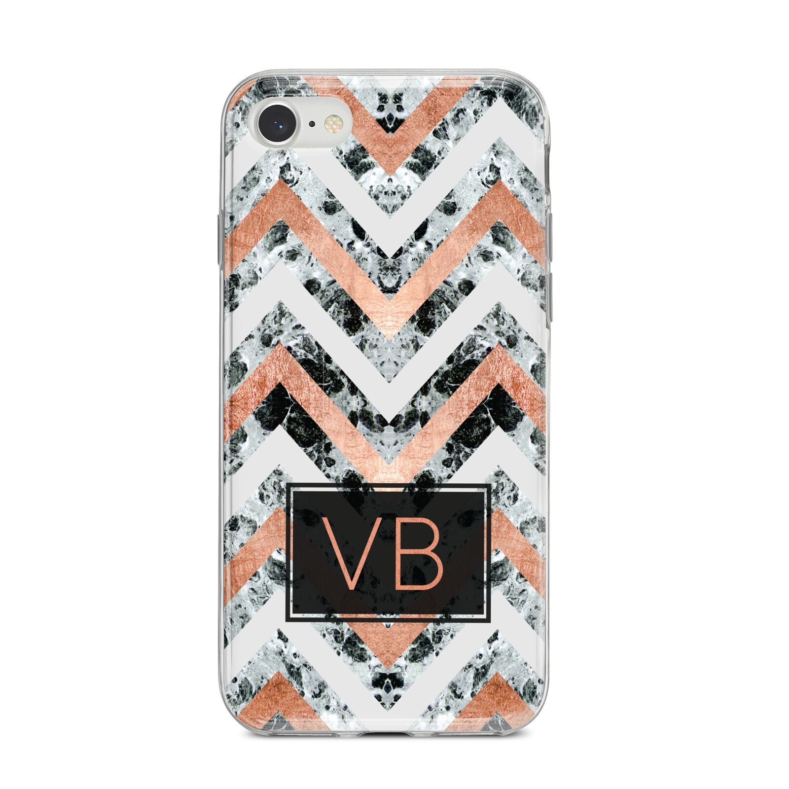 Personalised Chevron Marble Initials iPhone 8 Bumper Case on Silver iPhone