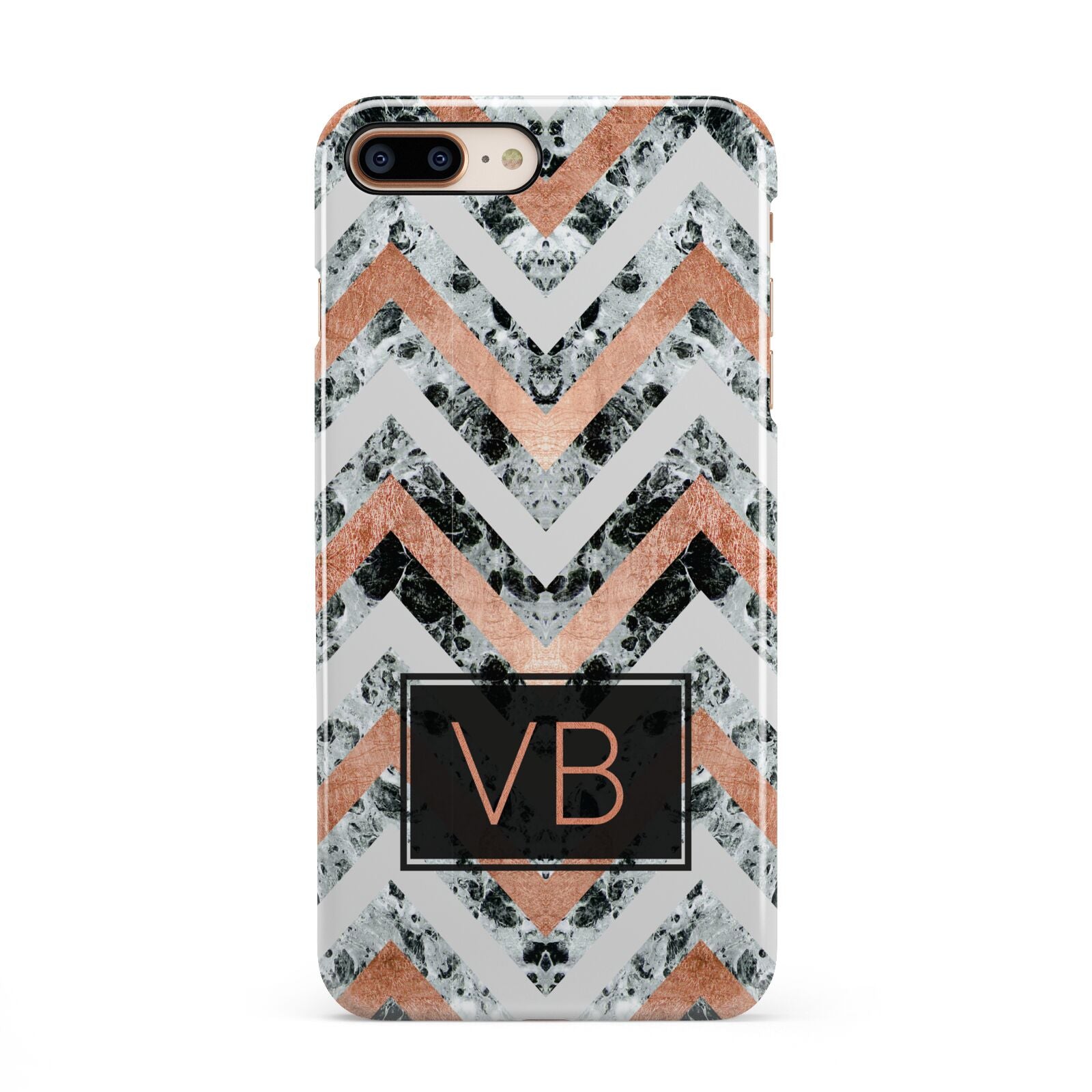 Personalised Chevron Marble Initials iPhone 8 Plus 3D Snap Case on Gold Phone