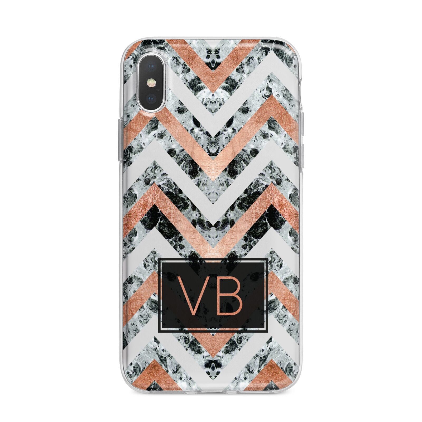Personalised Chevron Marble Initials iPhone X Bumper Case on Silver iPhone Alternative Image 1