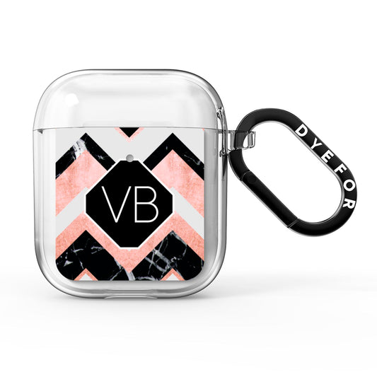 Personalised Chevron Marbled Initials AirPods Clear Case