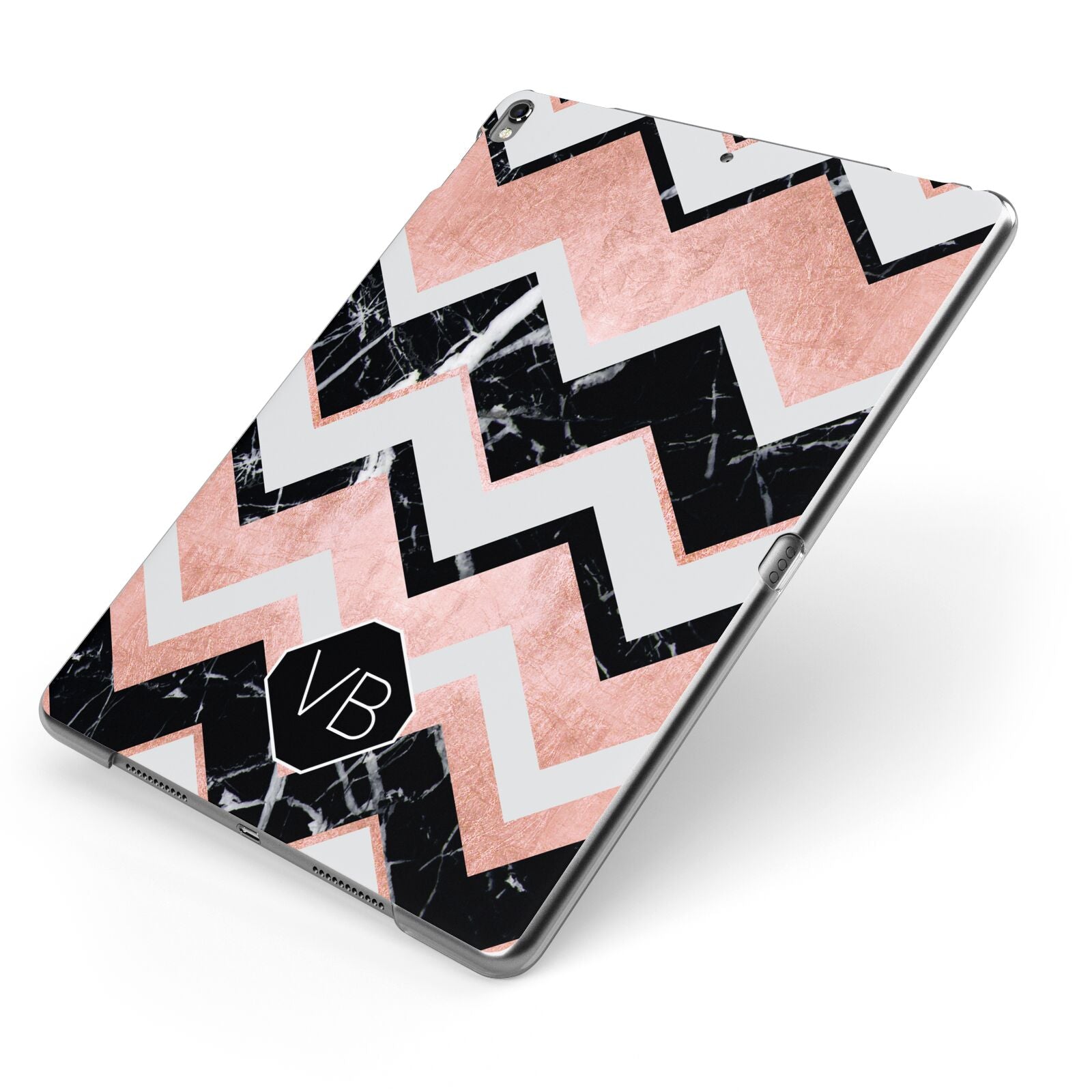Personalised Chevron Marbled Initials Apple iPad Case on Grey iPad Side View