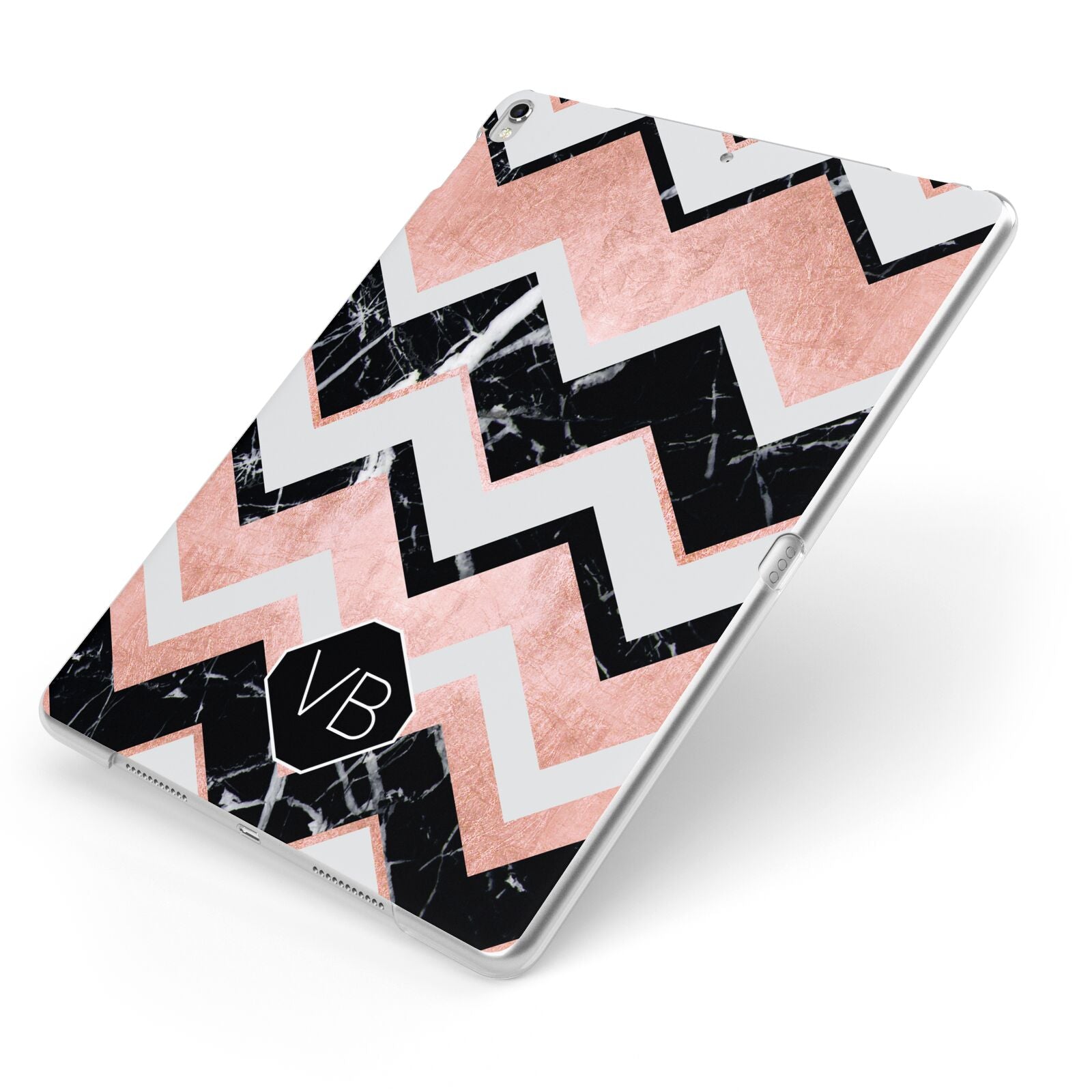 Personalised Chevron Marbled Initials Apple iPad Case on Silver iPad Side View