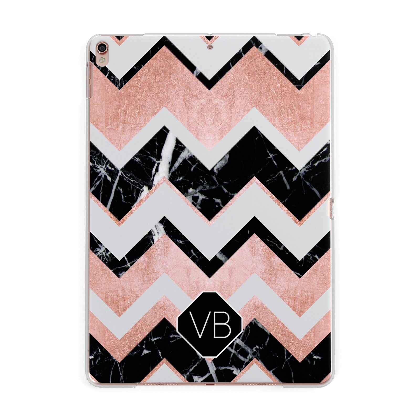 Personalised Chevron Marbled Initials Apple iPad Rose Gold Case