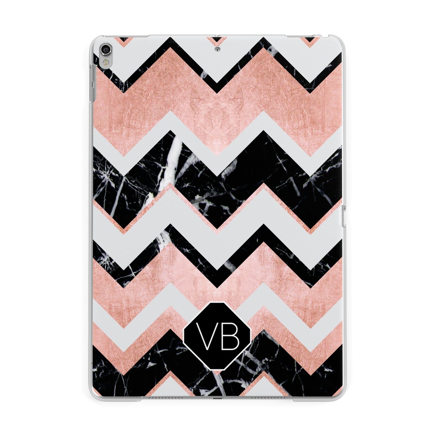 Personalised Chevron Marbled Initials Apple iPad Silver Case
