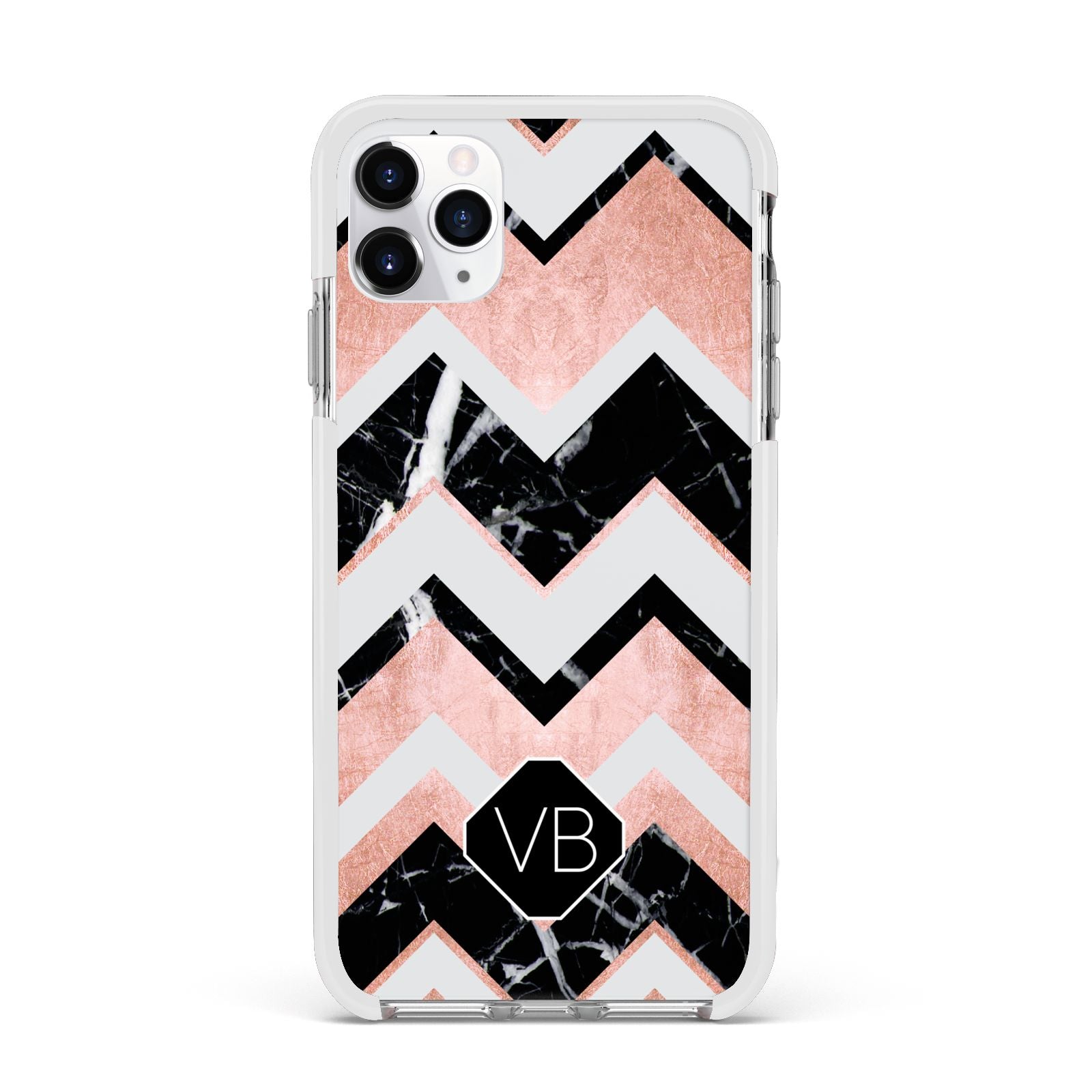 Personalised Chevron Marbled Initials Apple iPhone 11 Pro Max in Silver with White Impact Case