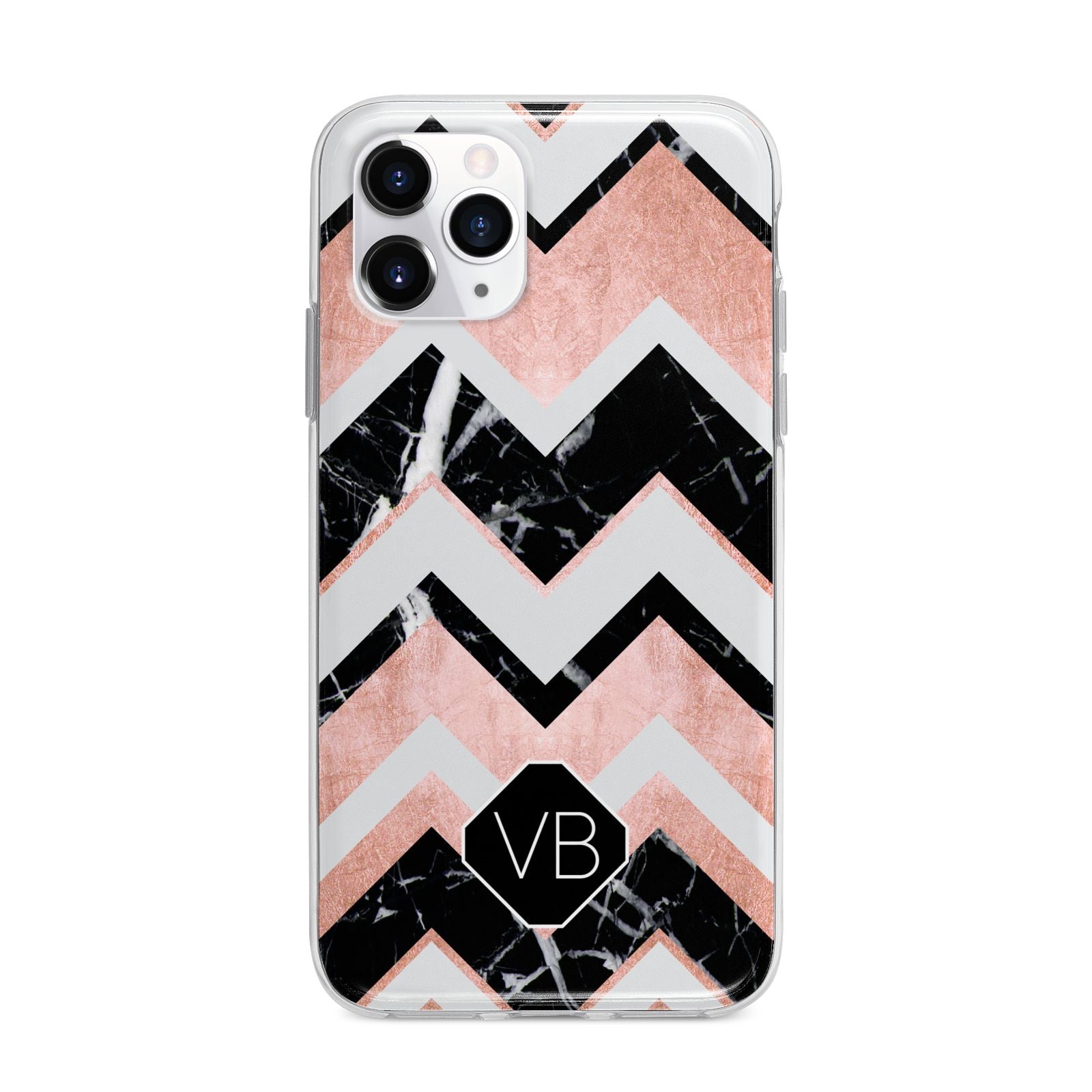 Personalised Chevron Marbled Initials Apple iPhone 11 Pro in Silver with Bumper Case