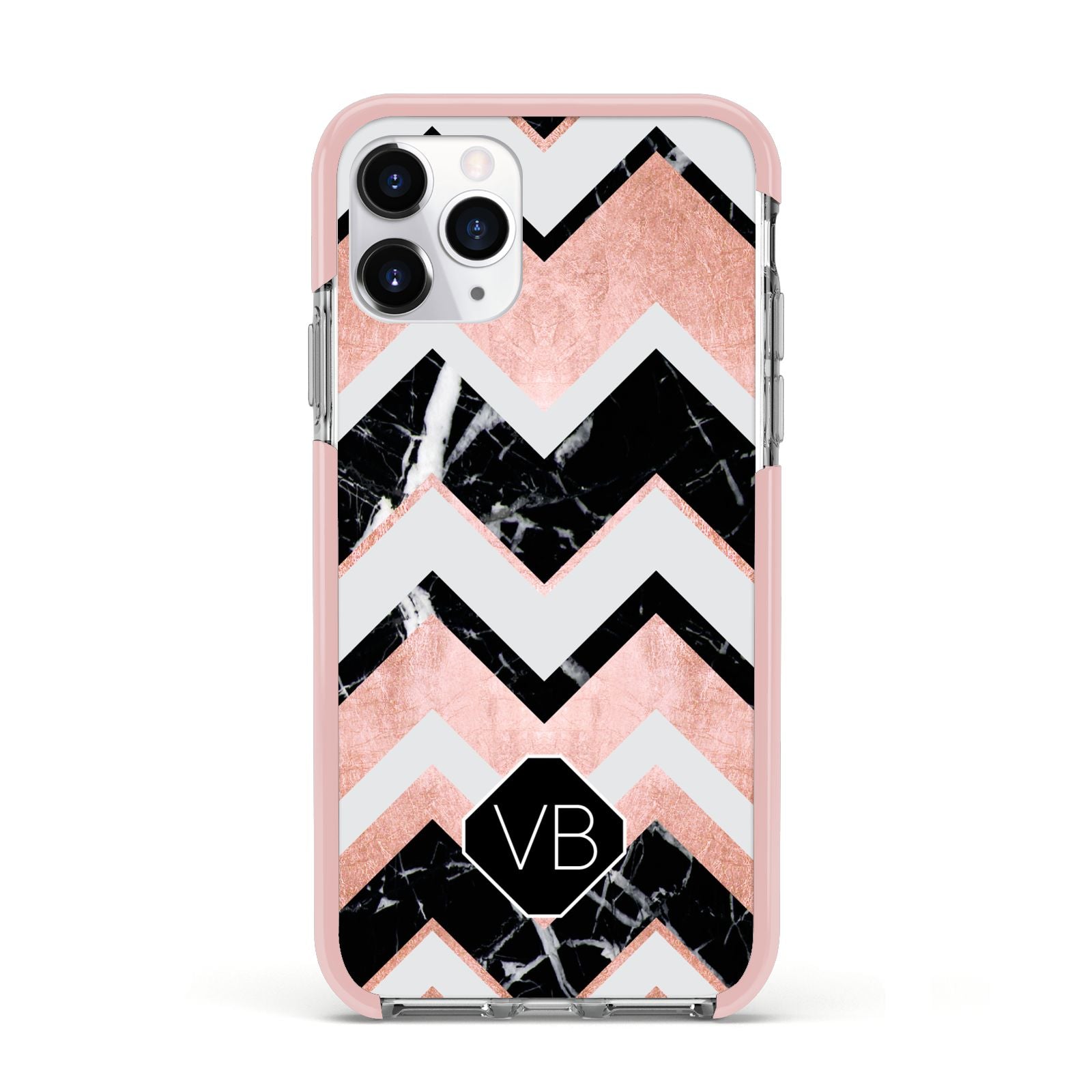 Personalised Chevron Marbled Initials Apple iPhone 11 Pro in Silver with Pink Impact Case