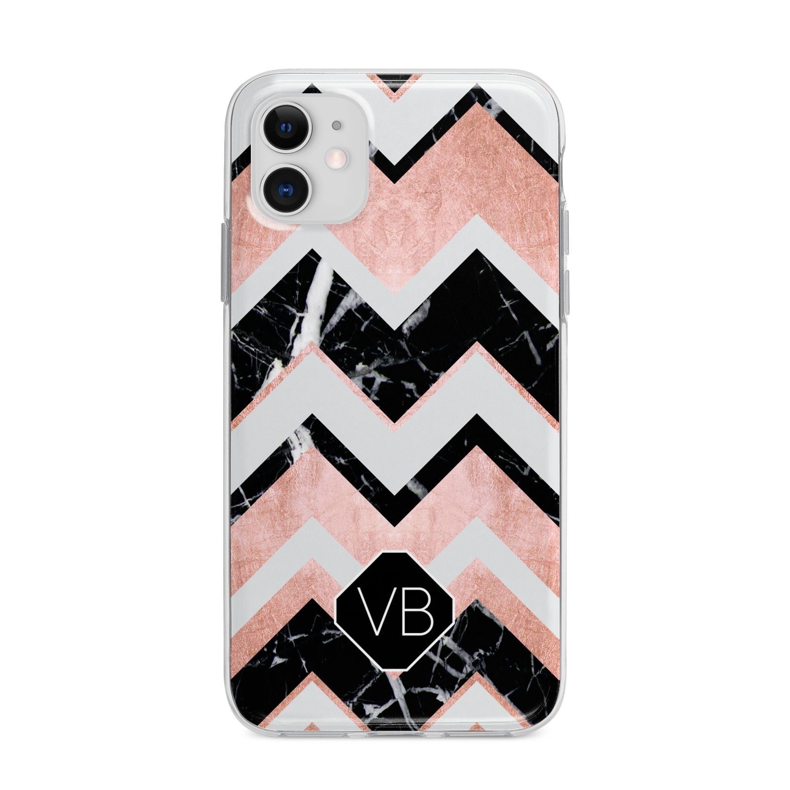 Personalised Chevron Marbled Initials Apple iPhone 11 in White with Bumper Case