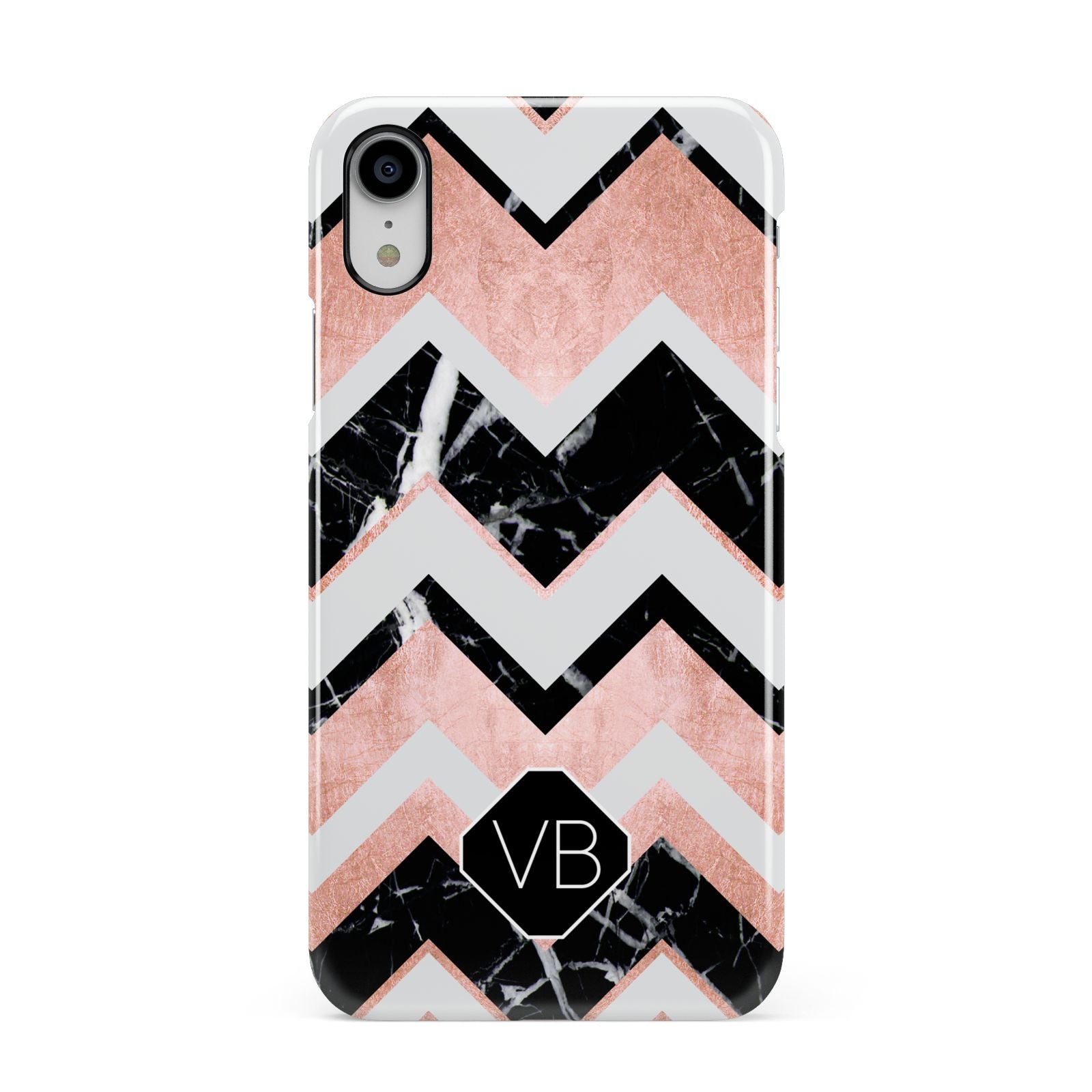 Personalised Chevron Marbled Initials Apple iPhone XR White 3D Snap Case
