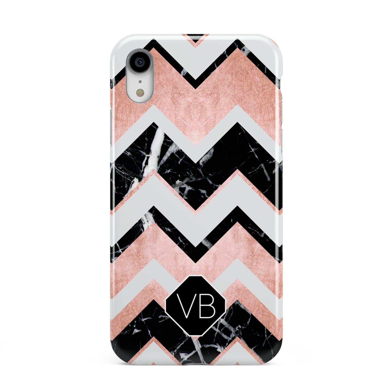 Personalised Chevron Marbled Initials Apple iPhone XR White 3D Tough Case