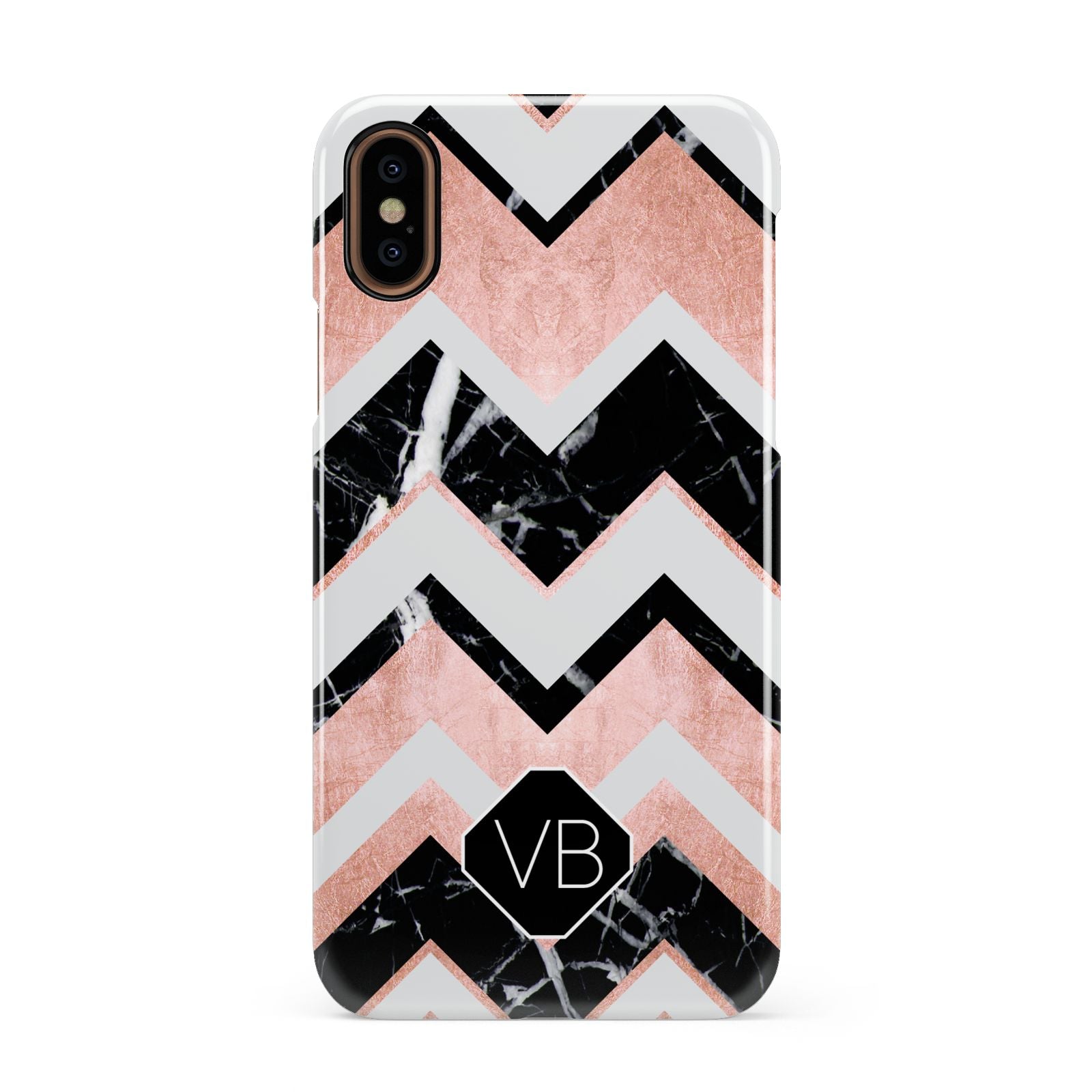 Personalised Chevron Marbled Initials Apple iPhone XS 3D Snap Case
