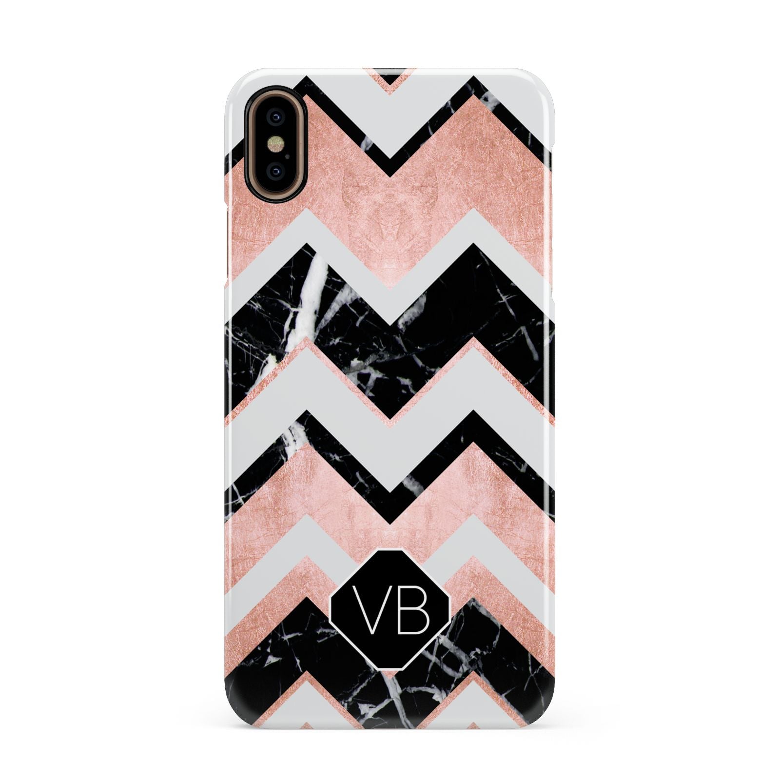 Personalised Chevron Marbled Initials Apple iPhone Xs Max 3D Snap Case