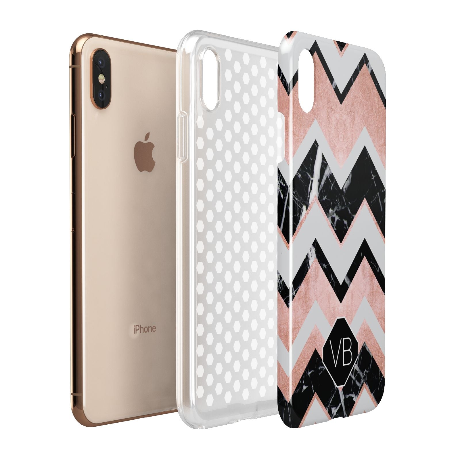 Personalised Chevron Marbled Initials Apple iPhone Xs Max 3D Tough Case Expanded View