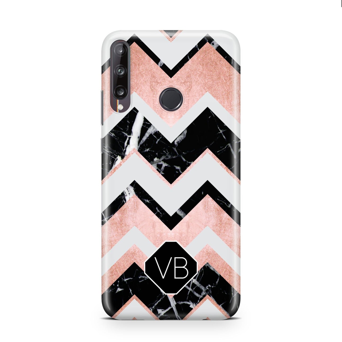 Personalised Chevron Marbled Initials Huawei P40 Lite E Phone Case