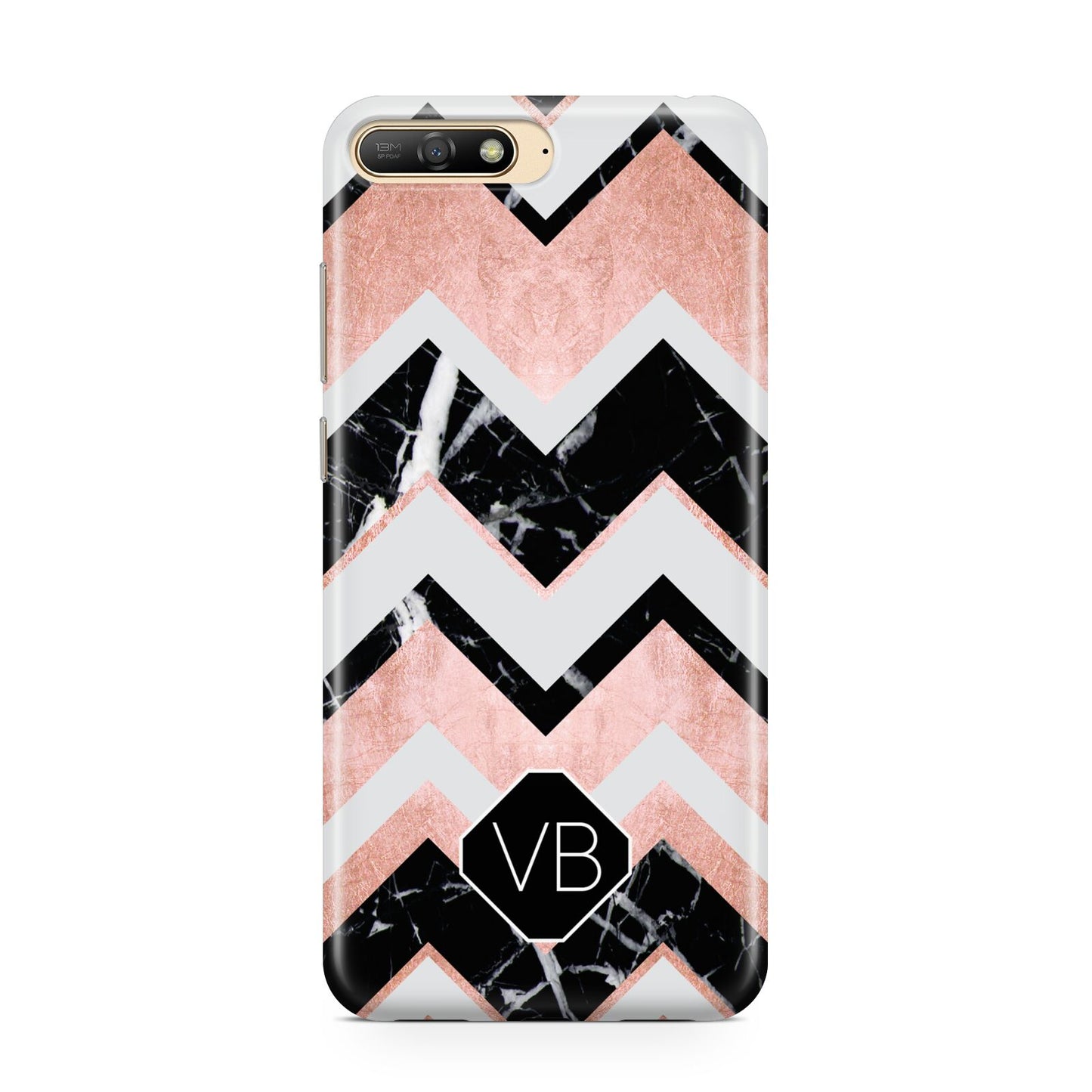 Personalised Chevron Marbled Initials Huawei Y6 2018