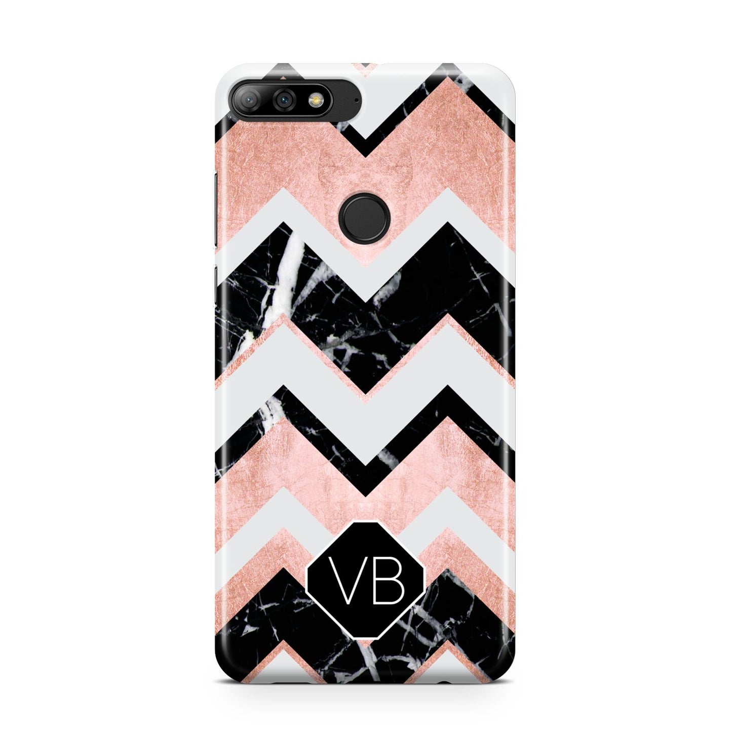 Personalised Chevron Marbled Initials Huawei Y7 2018