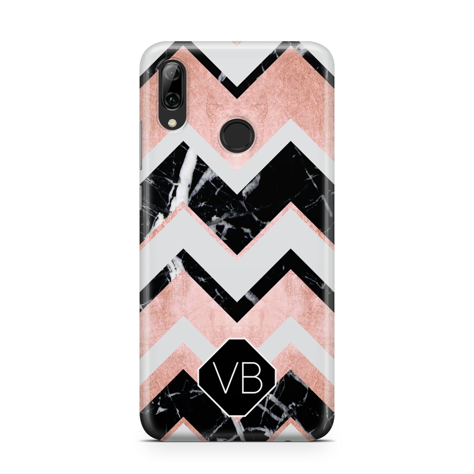 Personalised Chevron Marbled Initials Huawei Y7 2019
