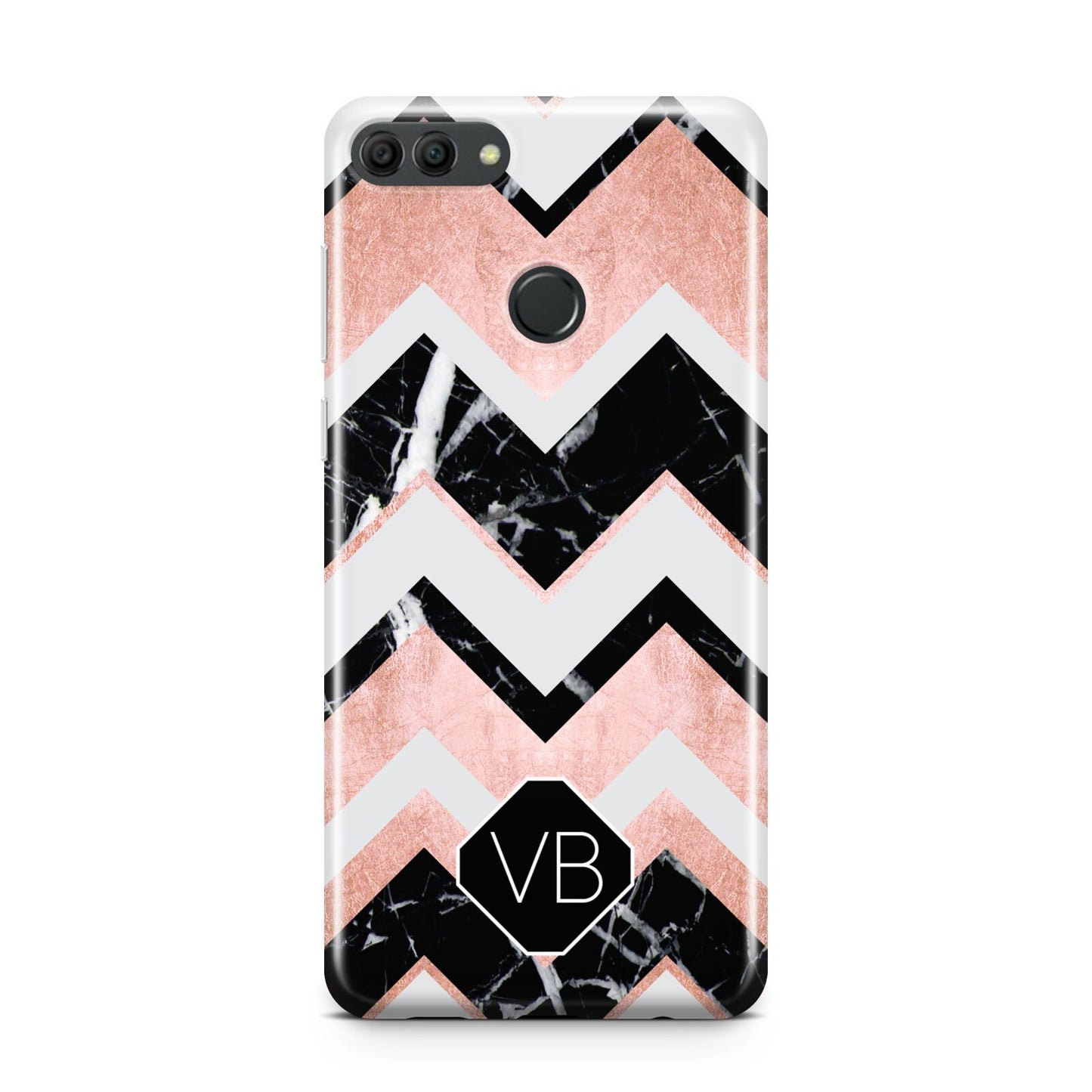 Personalised Chevron Marbled Initials Huawei Y9 2018