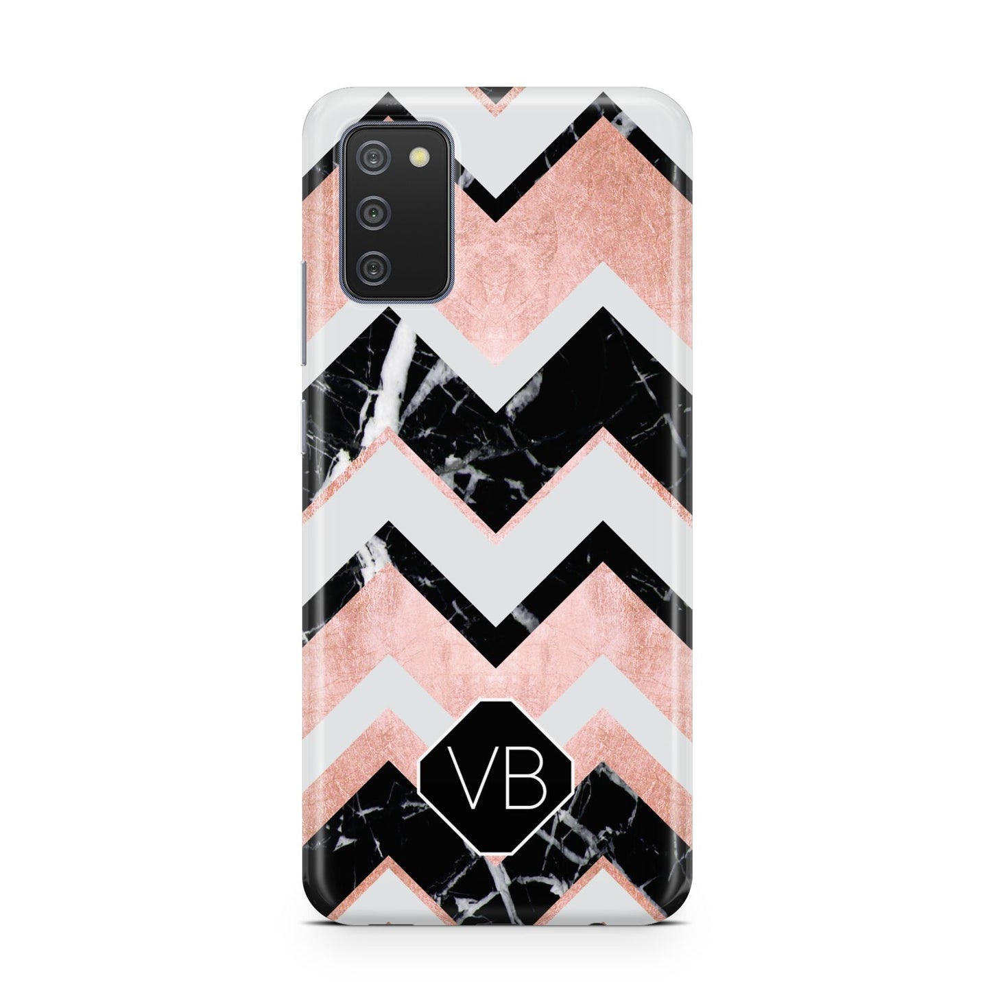 Personalised Chevron Marbled Initials Samsung A02s Case