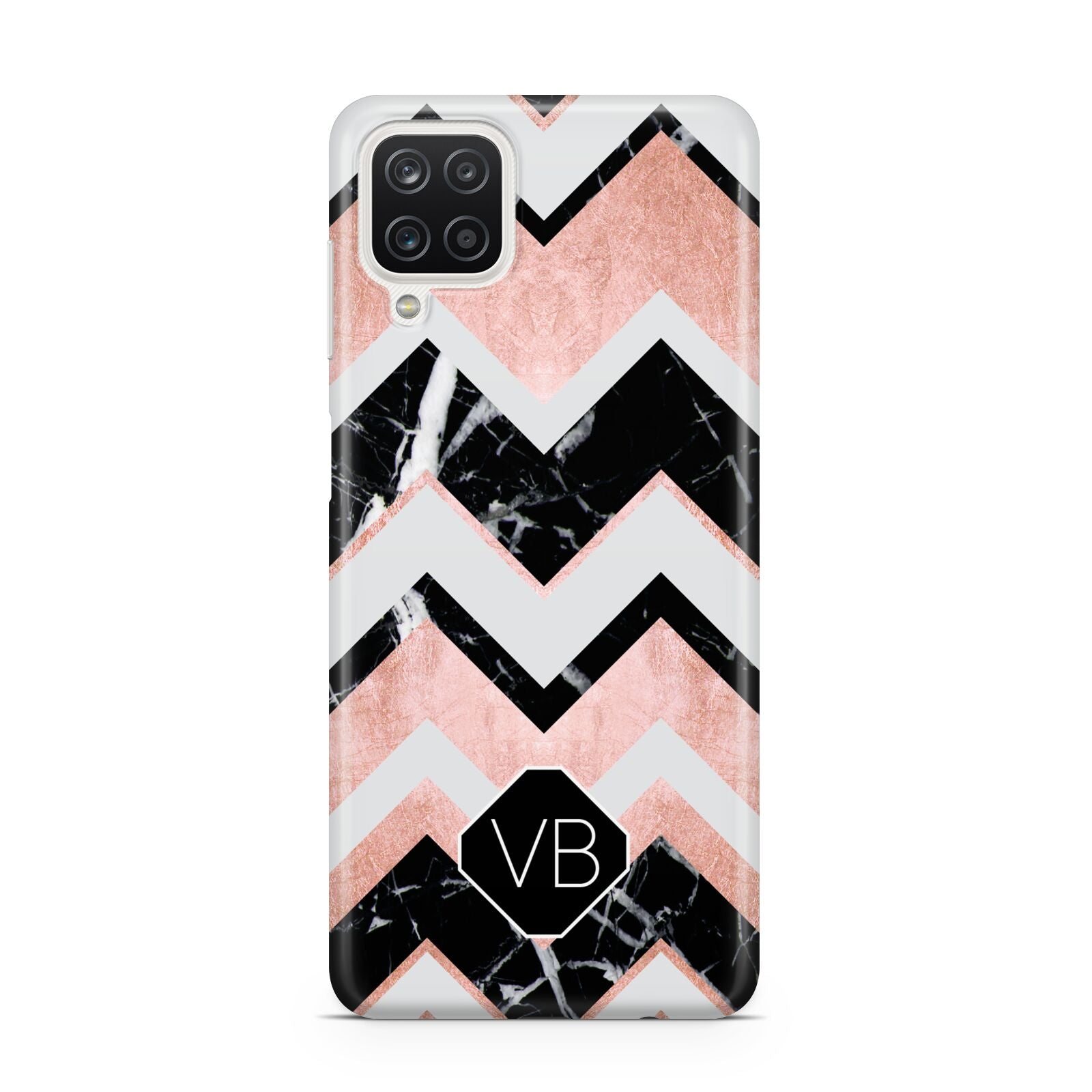 Personalised Chevron Marbled Initials Samsung A12 Case