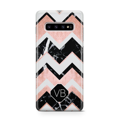 Personalised Chevron Marbled Initials Samsung Galaxy S10 Case
