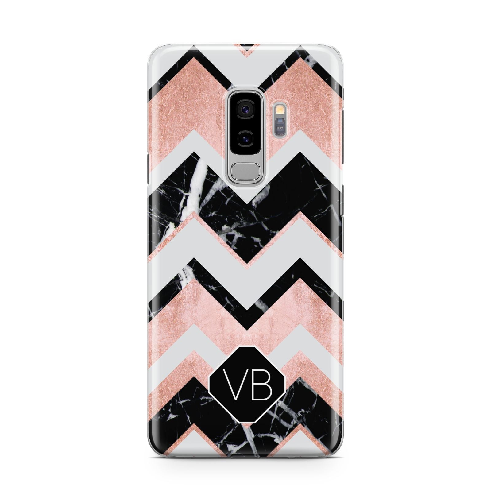 Personalised Chevron Marbled Initials Samsung Galaxy S9 Plus Case on Silver phone