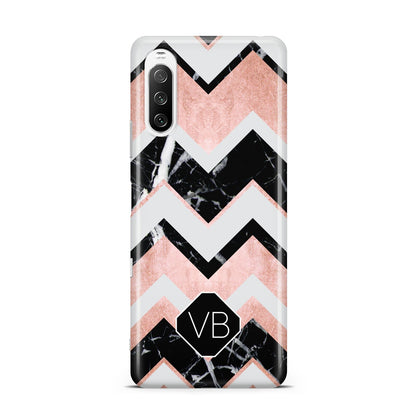 Personalised Chevron Marbled Initials Sony Xperia 10 III Case