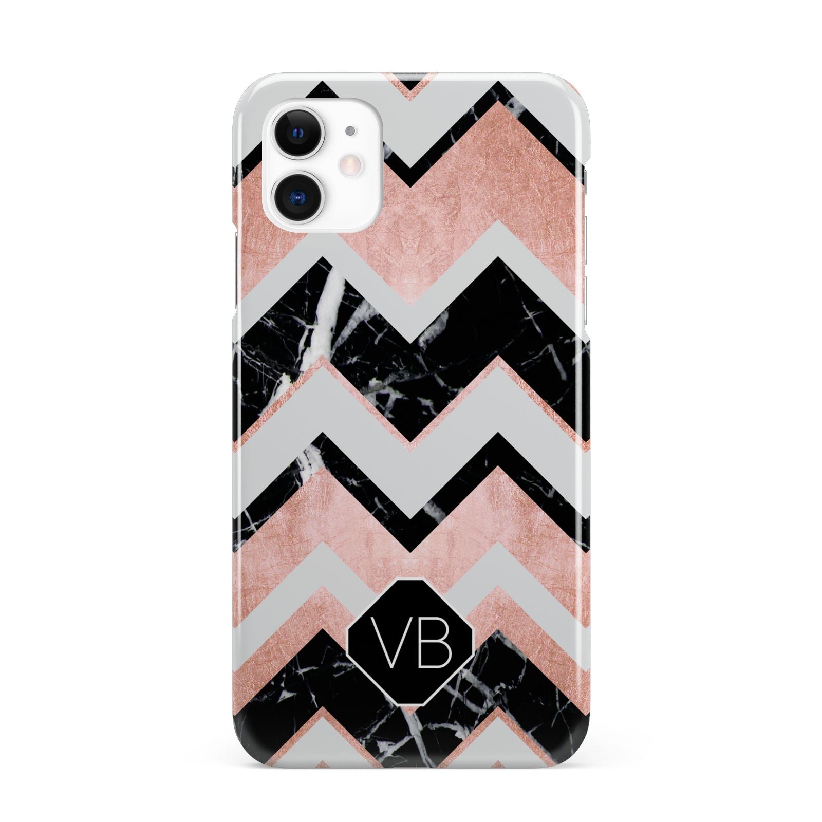 Personalised Chevron Marbled Initials iPhone 11 3D Snap Case