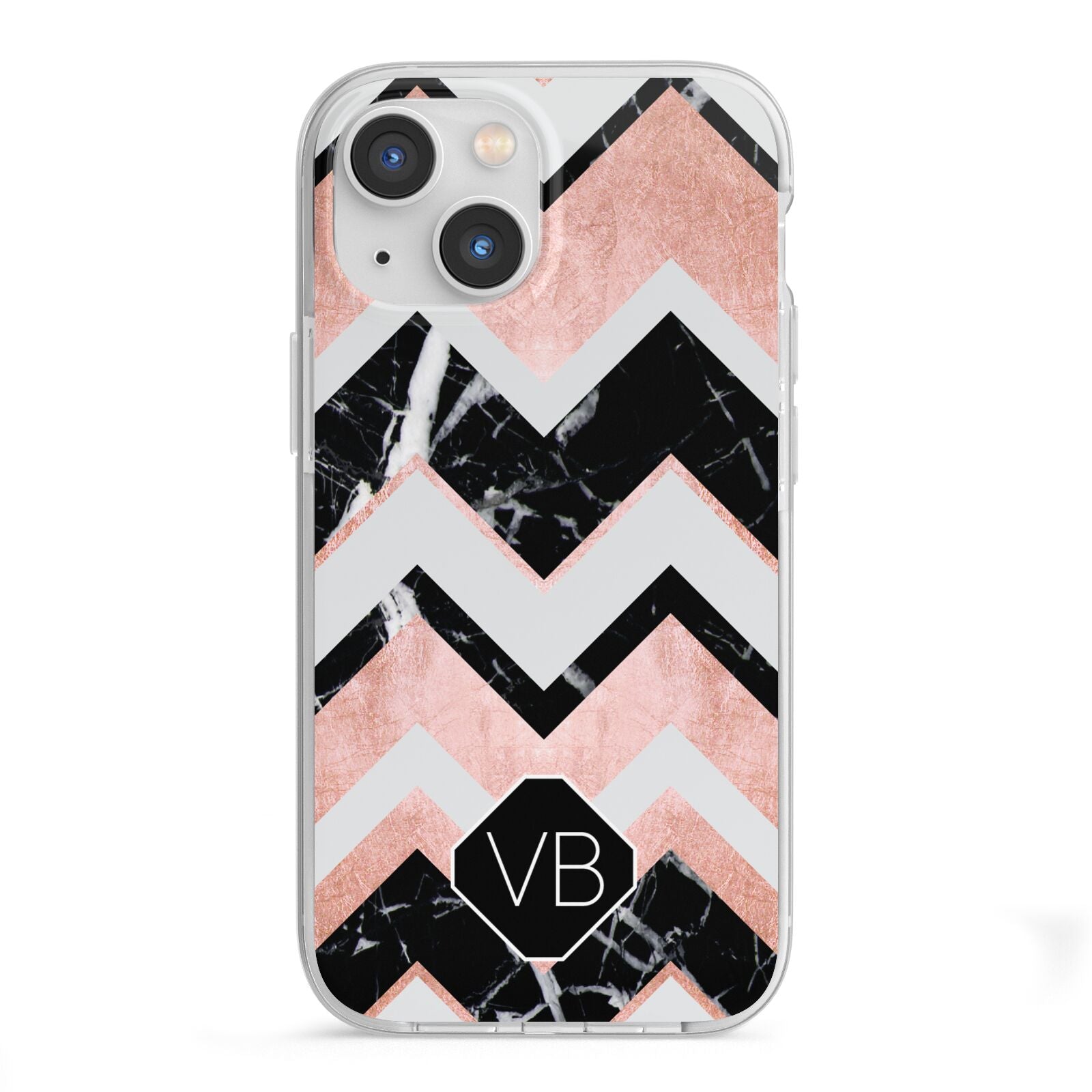 Personalised Chevron Marbled Initials iPhone 13 Mini TPU Impact Case with White Edges