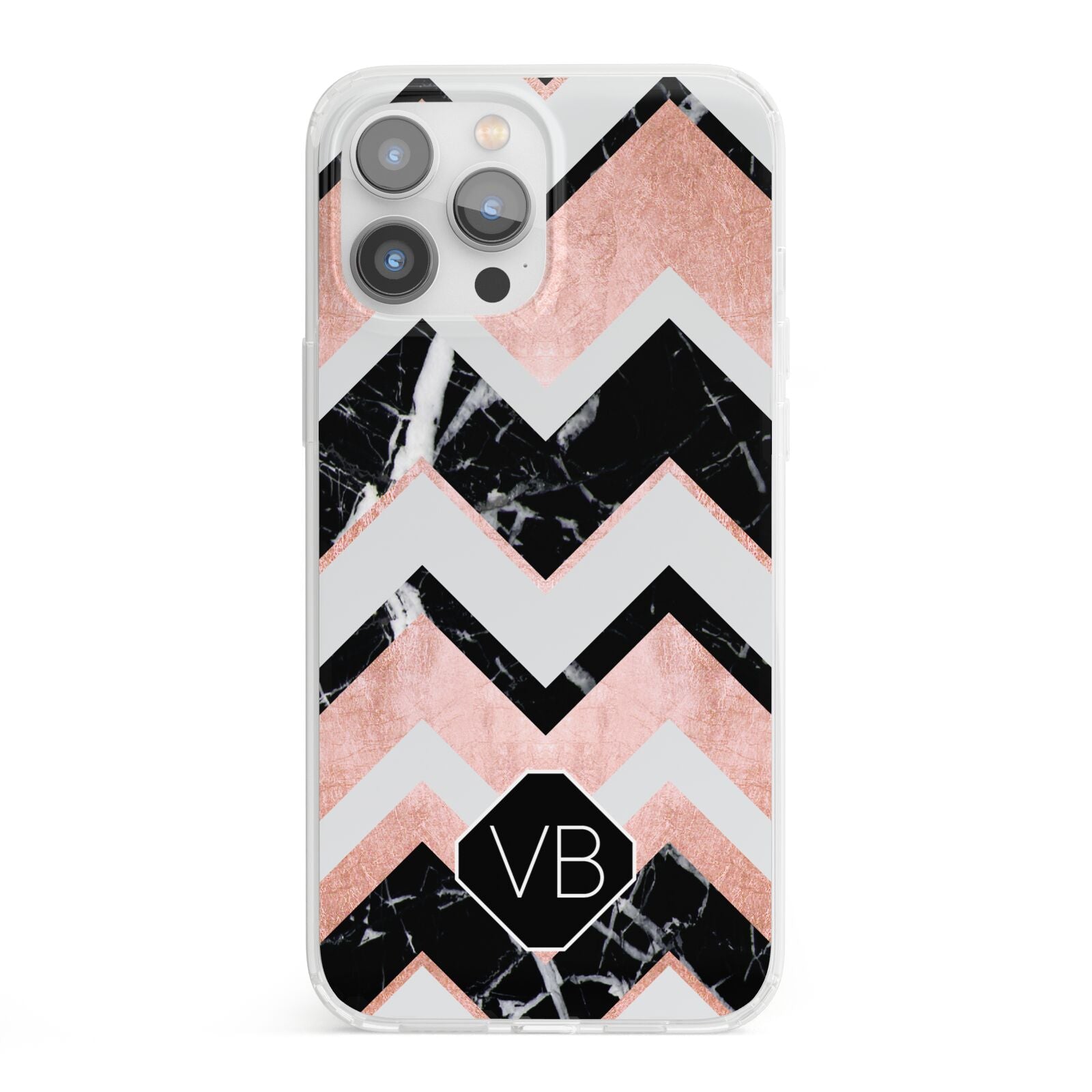 Personalised Chevron Marbled Initials iPhone 13 Pro Max Clear Bumper Case
