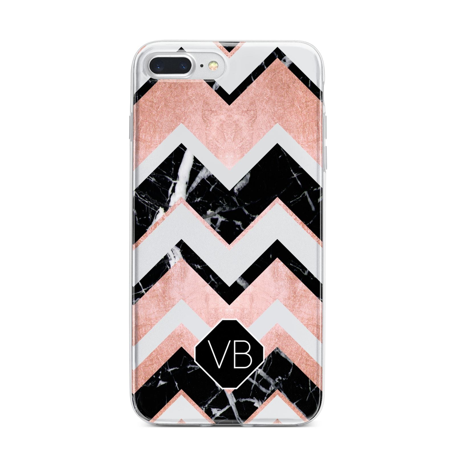 Personalised Chevron Marbled Initials iPhone 7 Plus Bumper Case on Silver iPhone