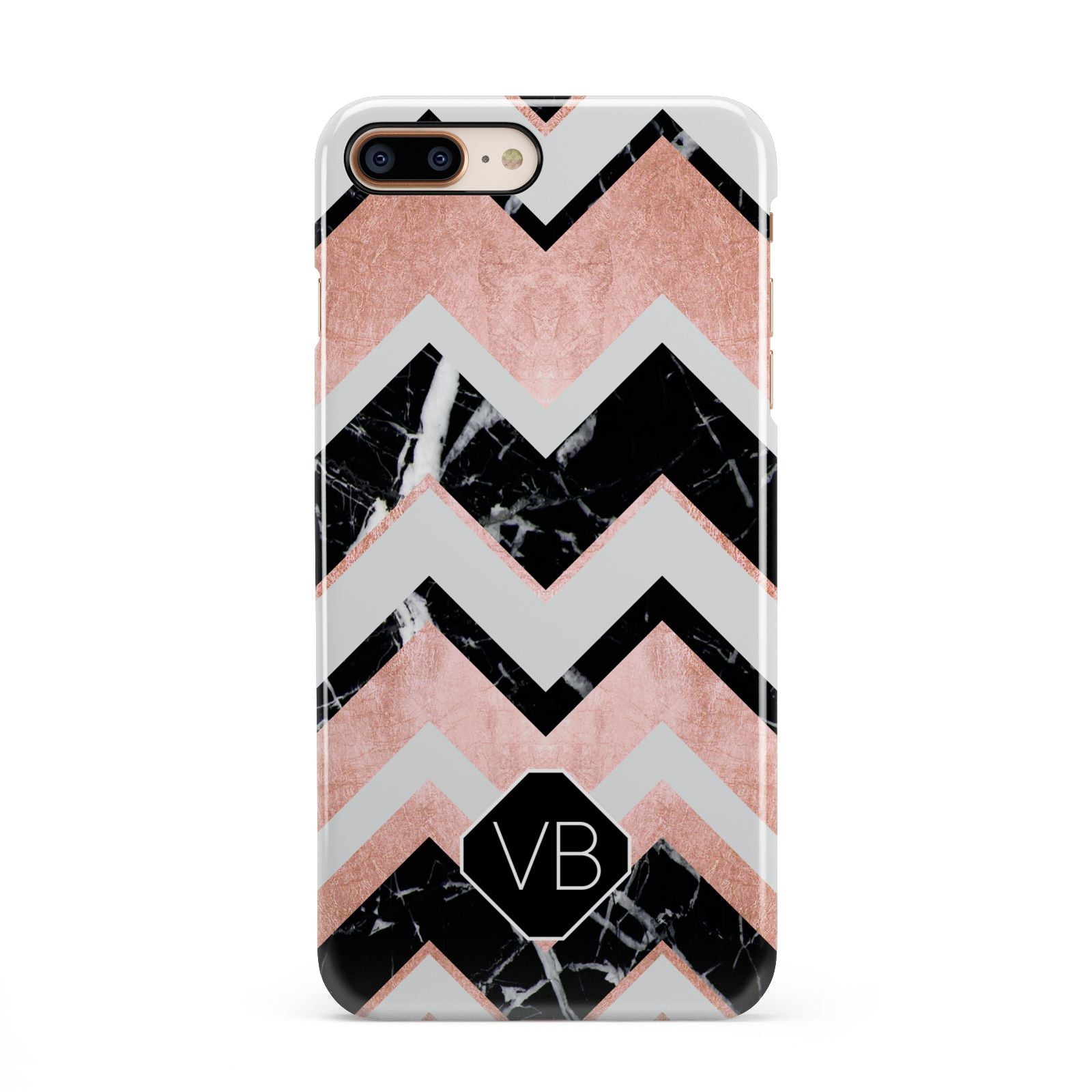 Personalised Chevron Marbled Initials iPhone 8 Plus 3D Snap Case on Gold Phone