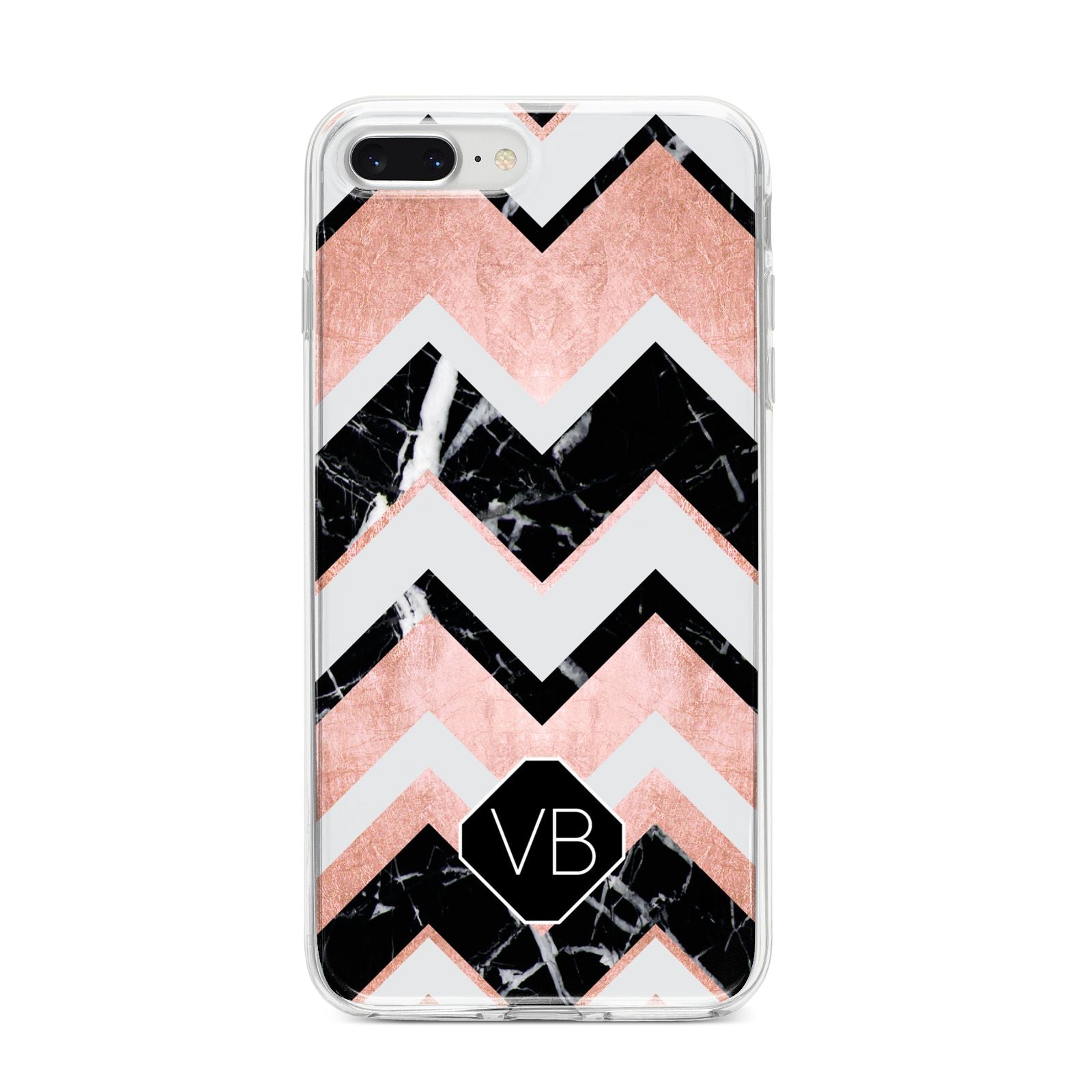 Personalised Chevron Marbled Initials iPhone 8 Plus Bumper Case on Silver iPhone