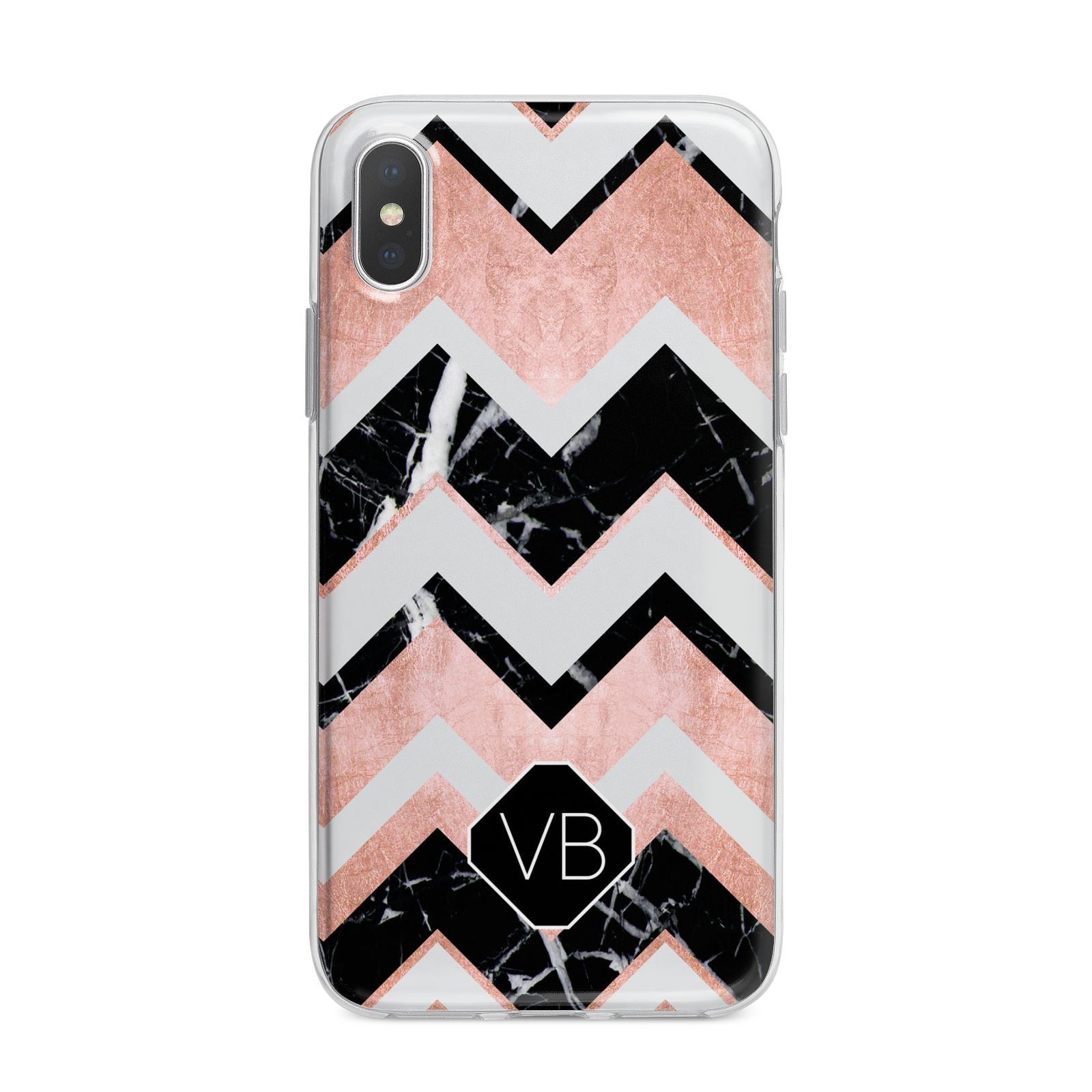 Personalised Chevron Marbled Initials iPhone X Bumper Case on Silver iPhone Alternative Image 1