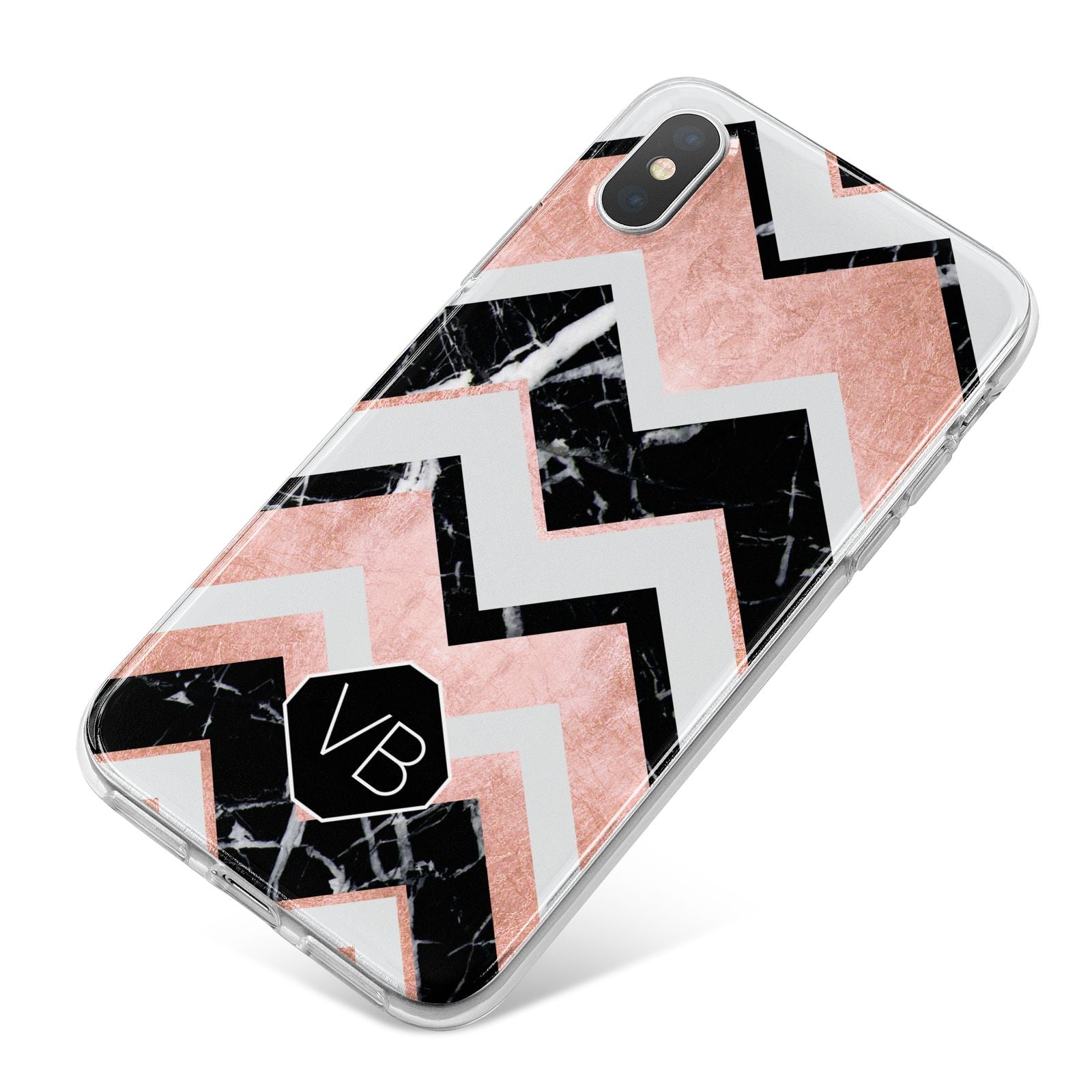 Personalised Chevron Marbled Initials iPhone X Bumper Case on Silver iPhone