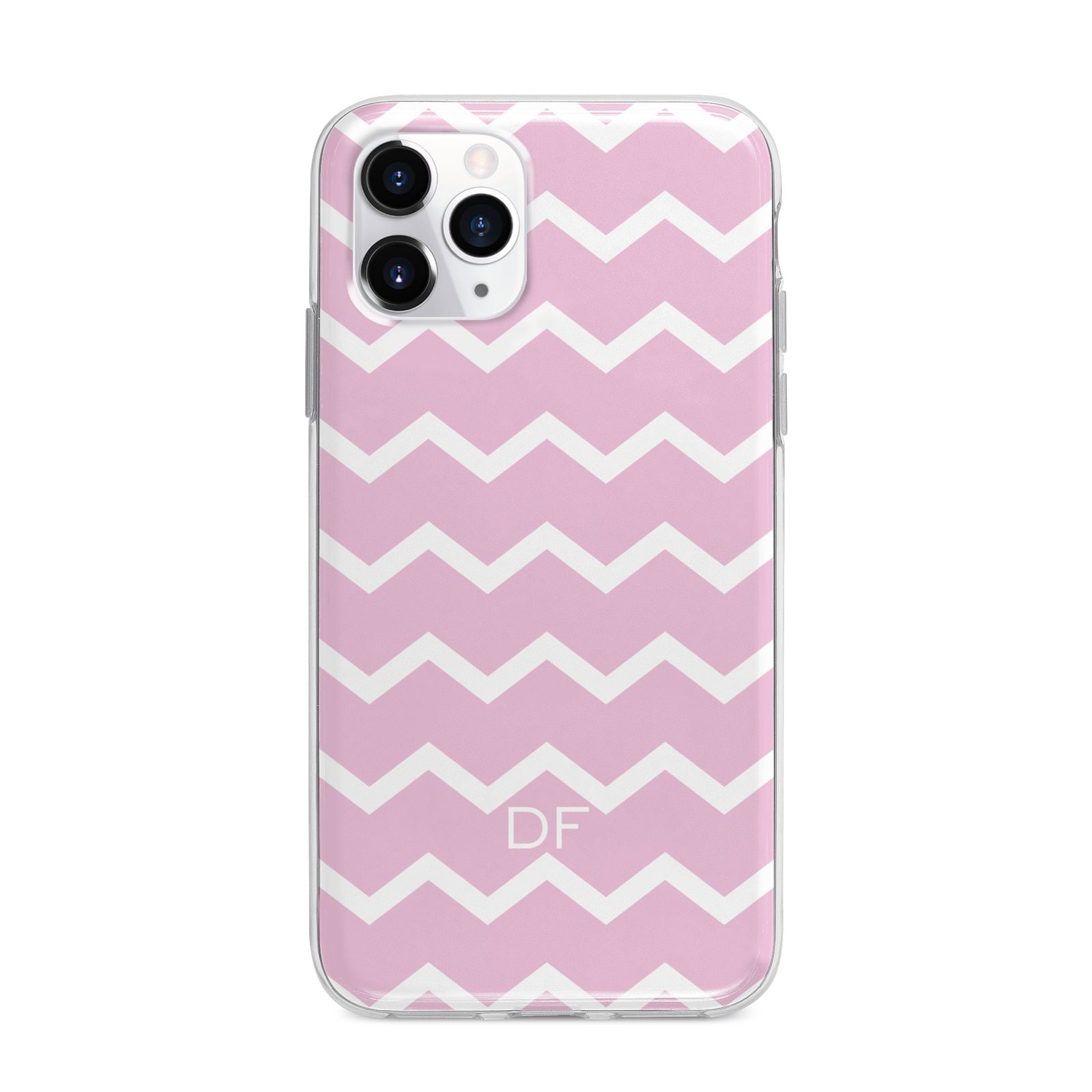 Personalised Chevron Pink Apple iPhone 11 Pro Max in Silver with Bumper Case