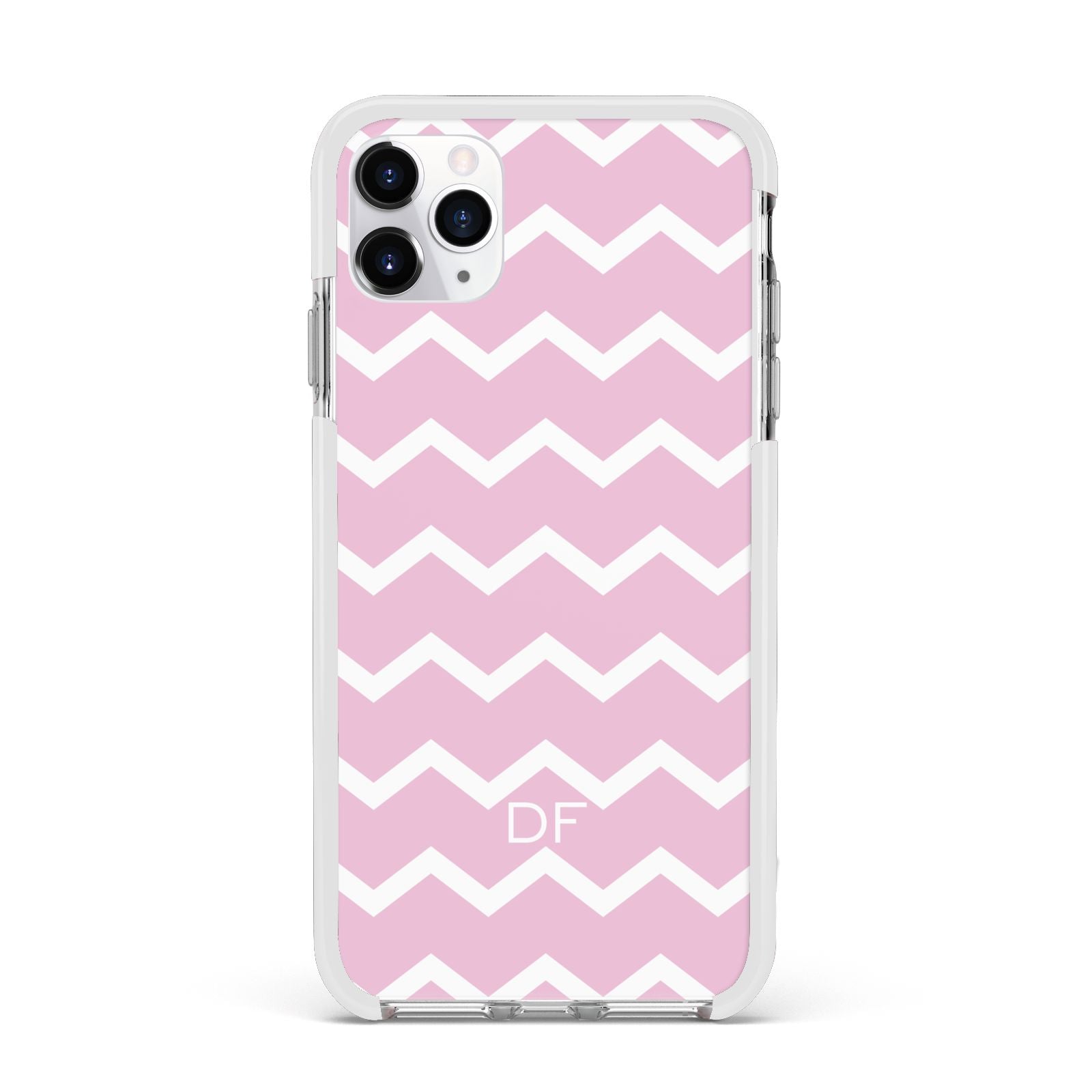 Personalised Chevron Pink Apple iPhone 11 Pro Max in Silver with White Impact Case