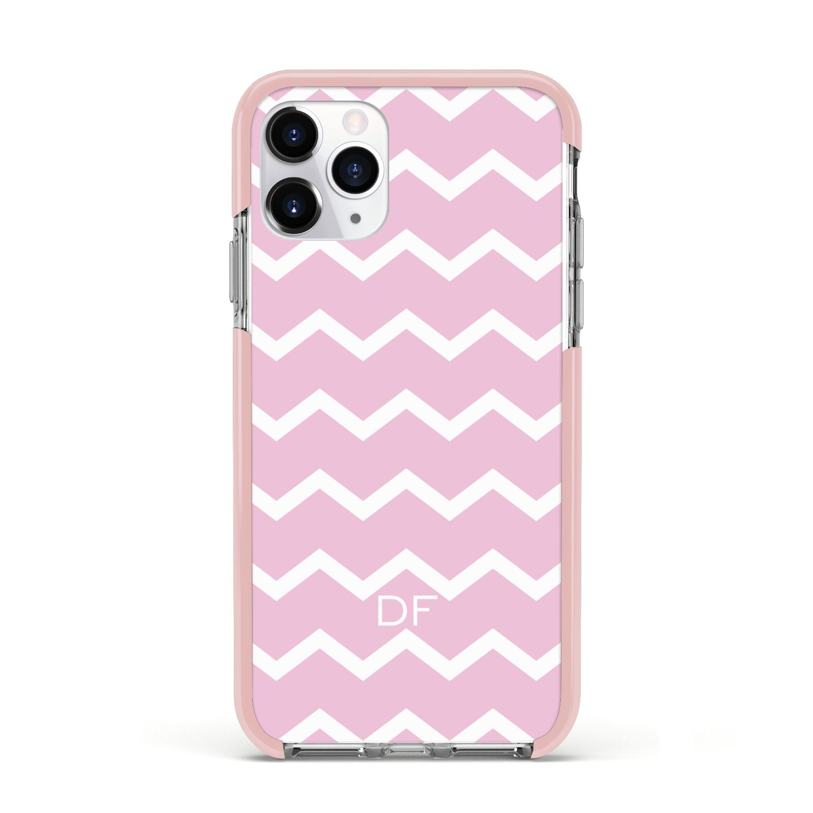 Personalised Chevron Pink Apple iPhone 11 Pro in Silver with Pink Impact Case